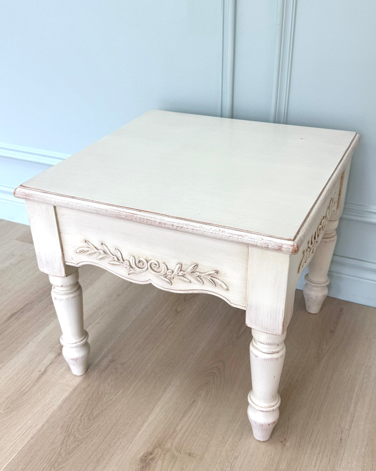 French Country Antique White Side Table