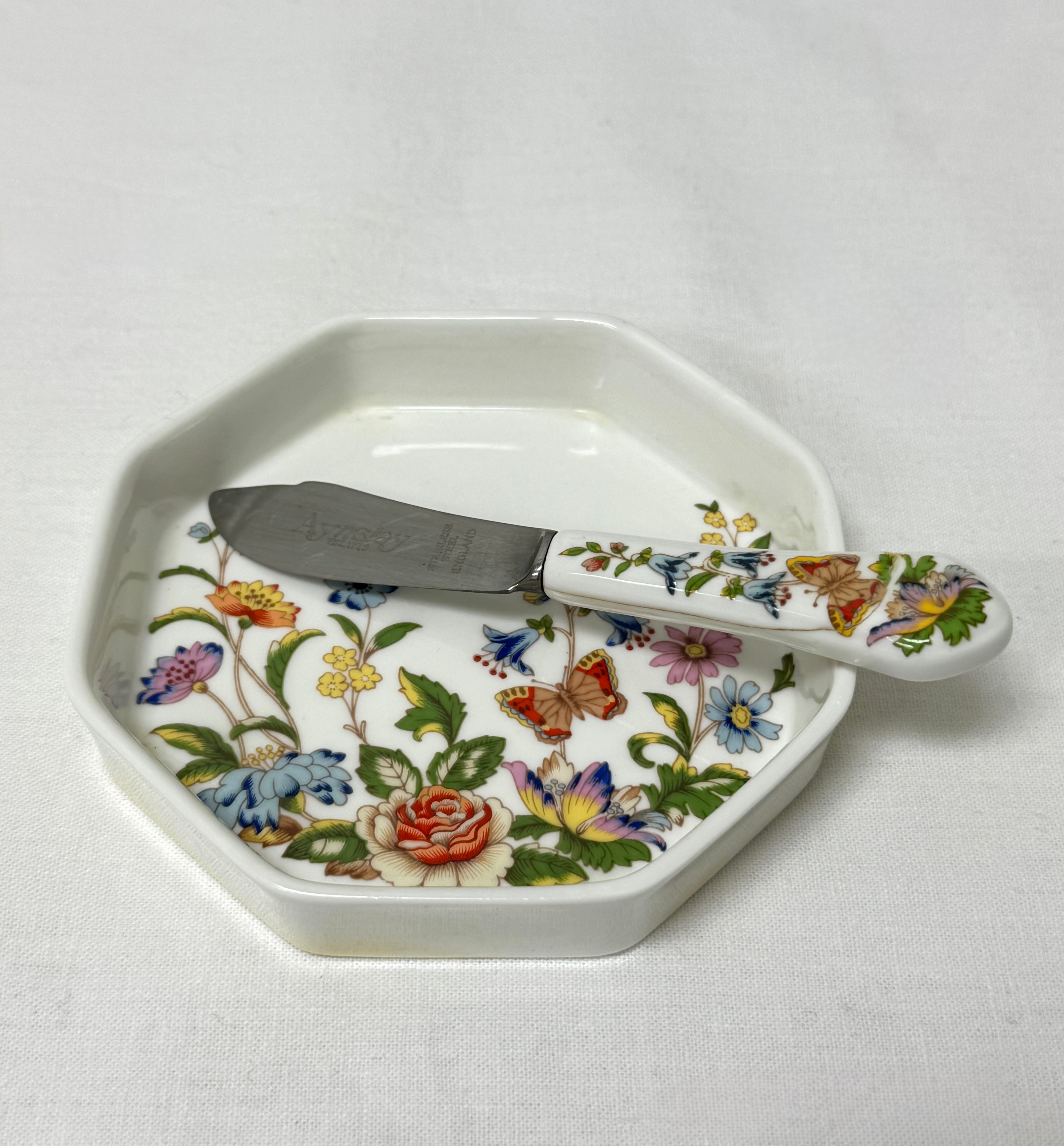 AYNSLEY 'Cottage Garden' Butter Dish & Knife