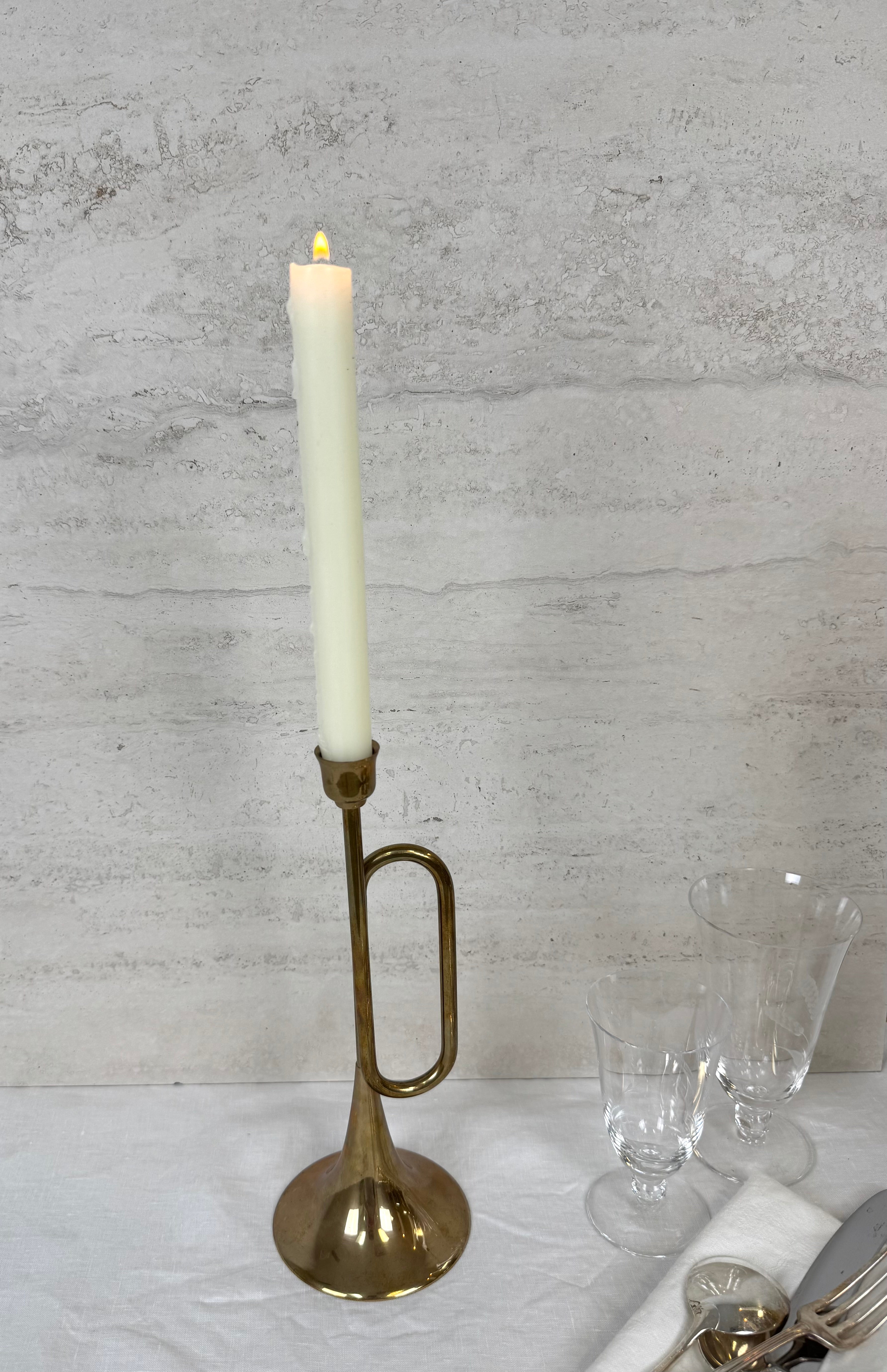 Vintage Brass Bugle Candle Holder