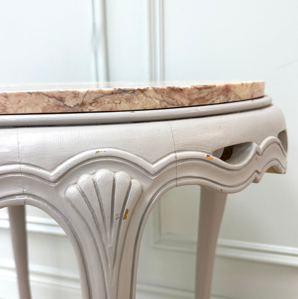 Gray Provincial Table with Pink Marble Top