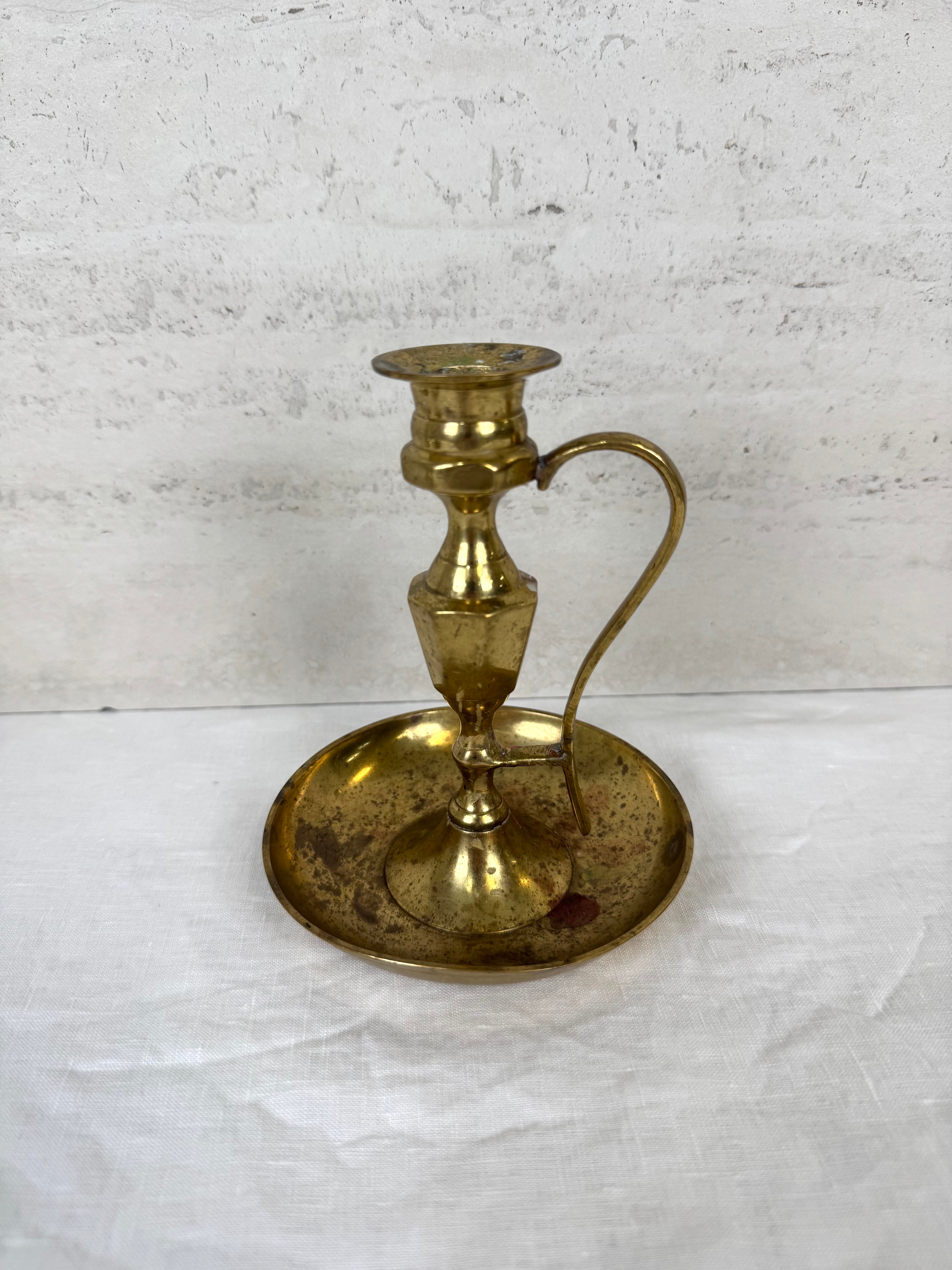 Vintage Worn Brass Chamber Candle Holder