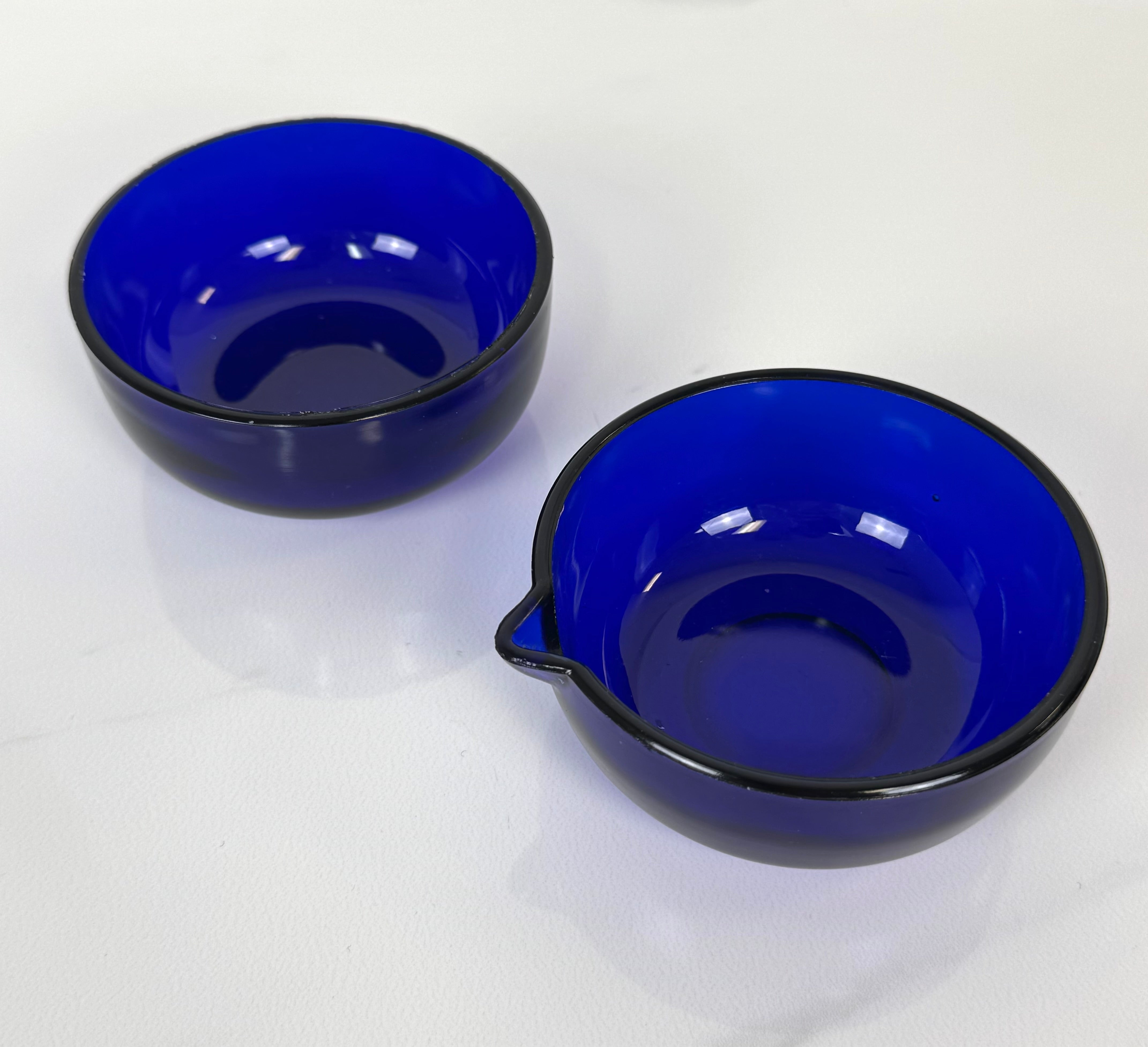 Vintage Cobalt Blue Glass Open Cream & Sugar Set