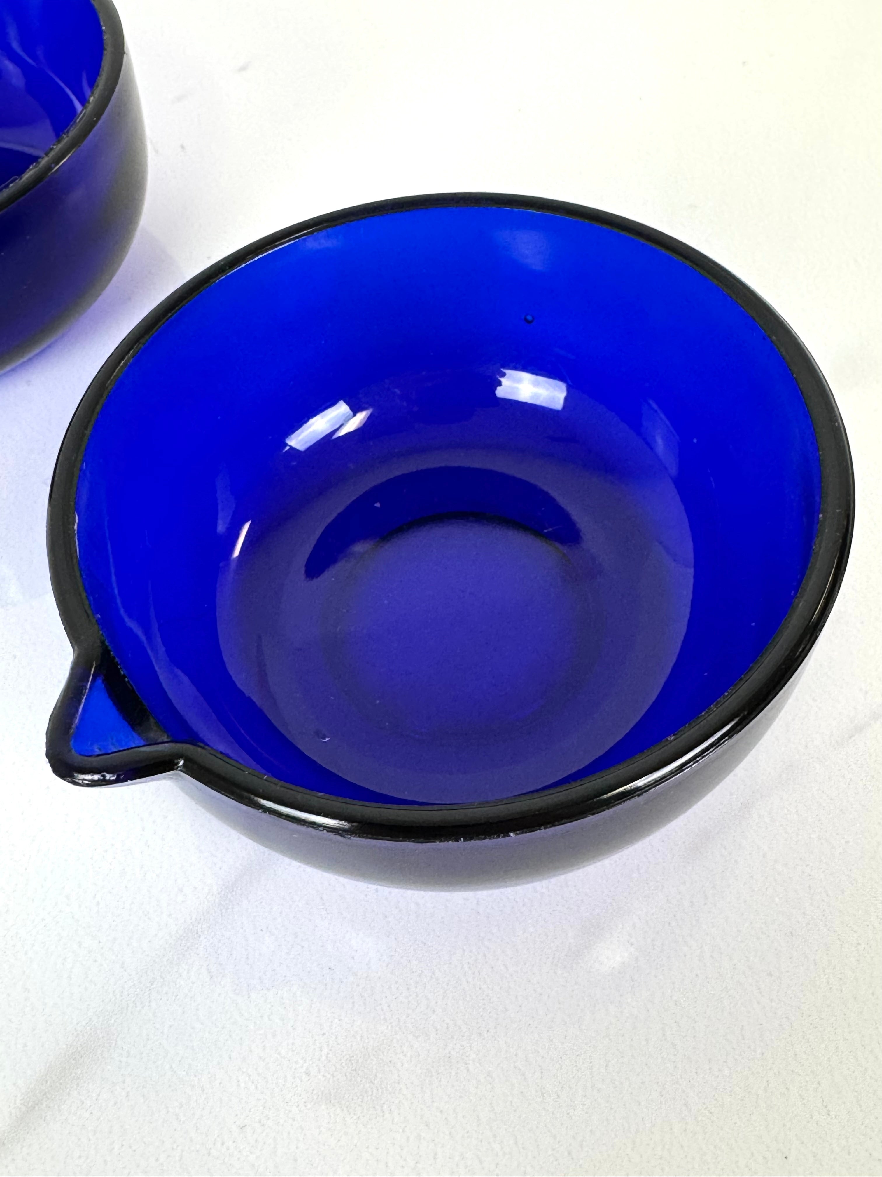 Vintage Cobalt Blue Glass Open Cream & Sugar Set