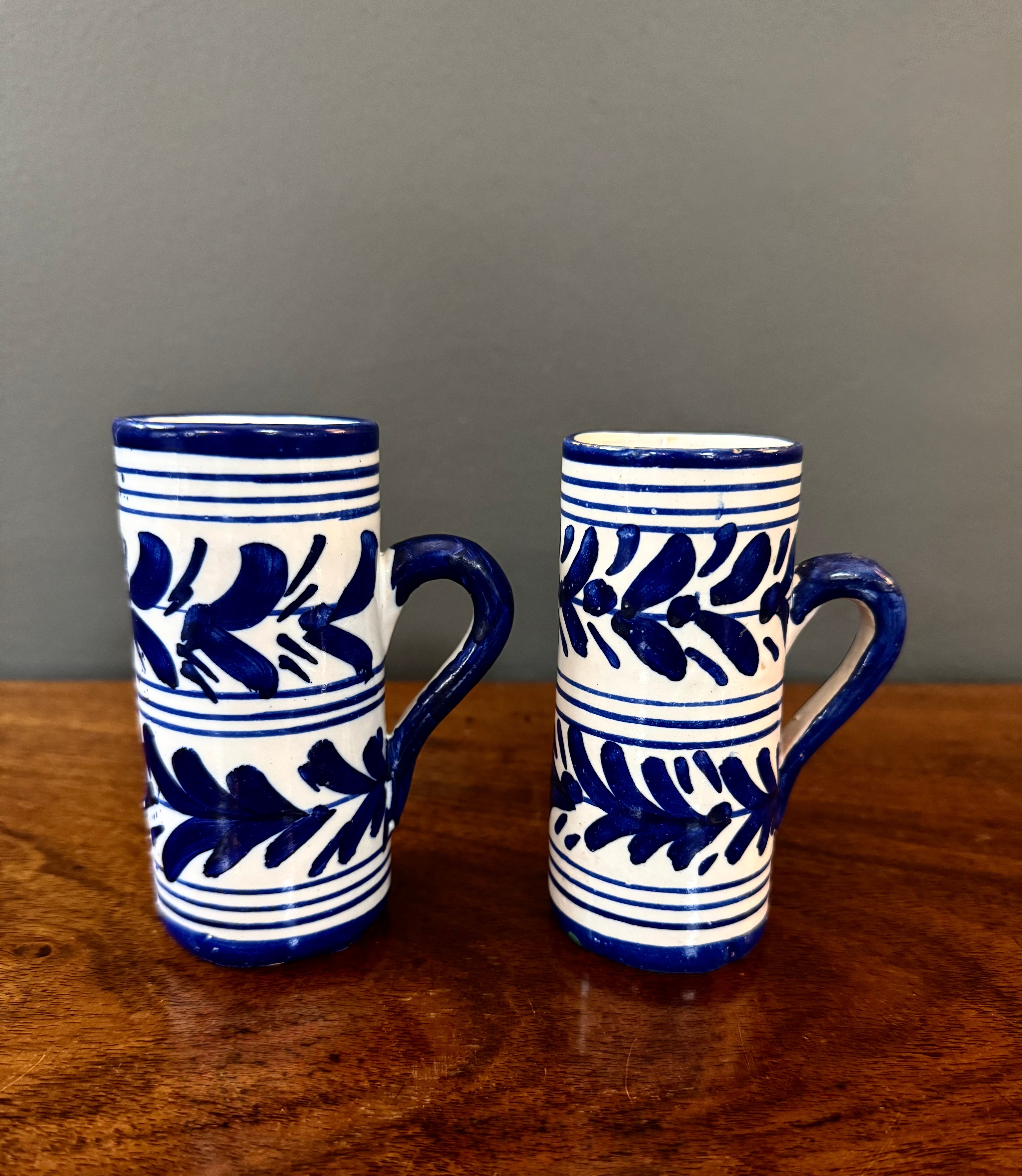 Blue & White Hand-painted Cups Set of 2