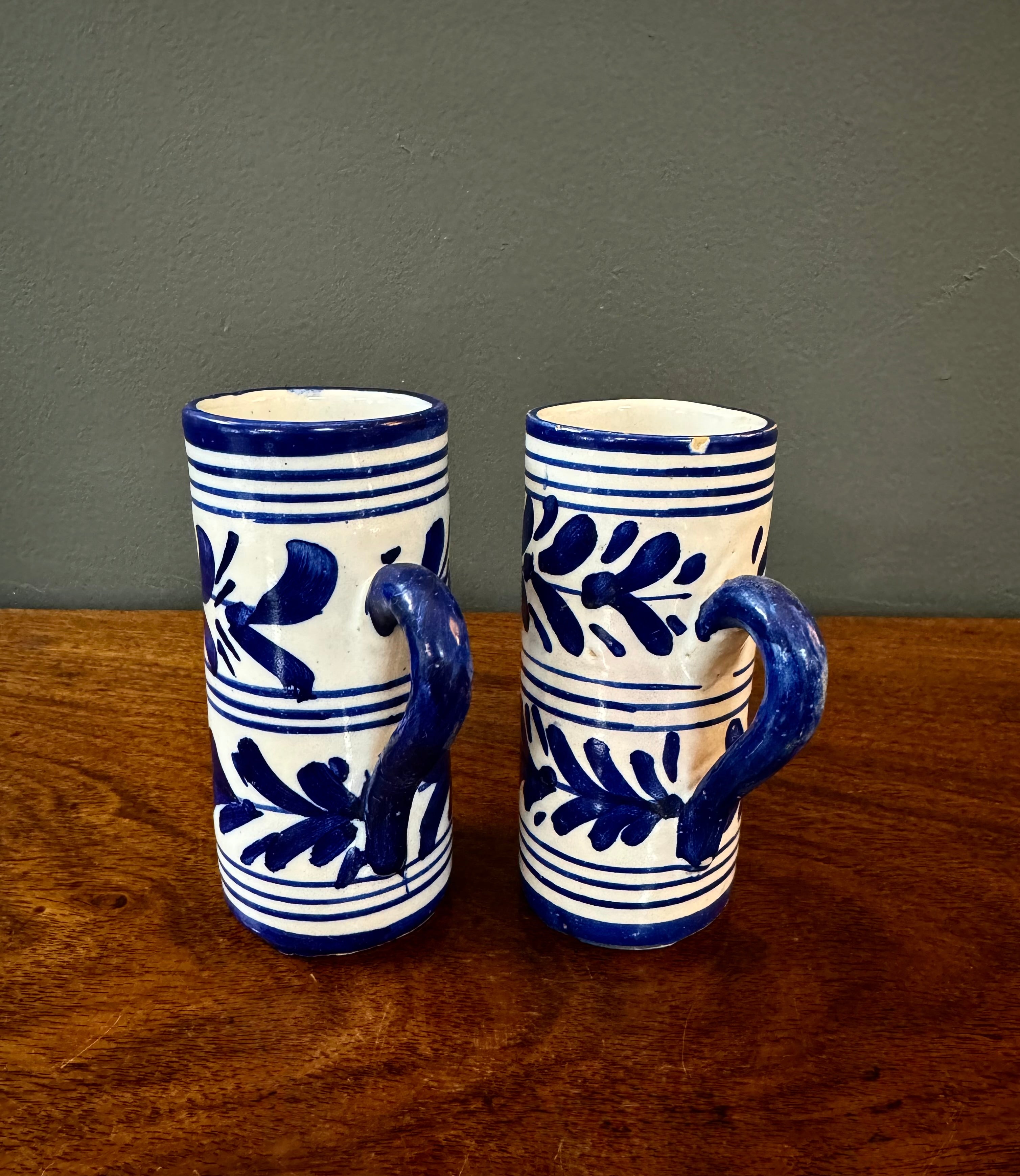 Blue & White Hand-painted Cups Set of 2