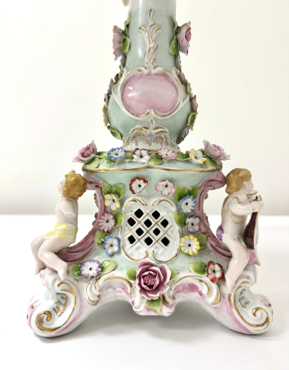 Vintage Dresden Rococo Porcelain Cherub Lamp
