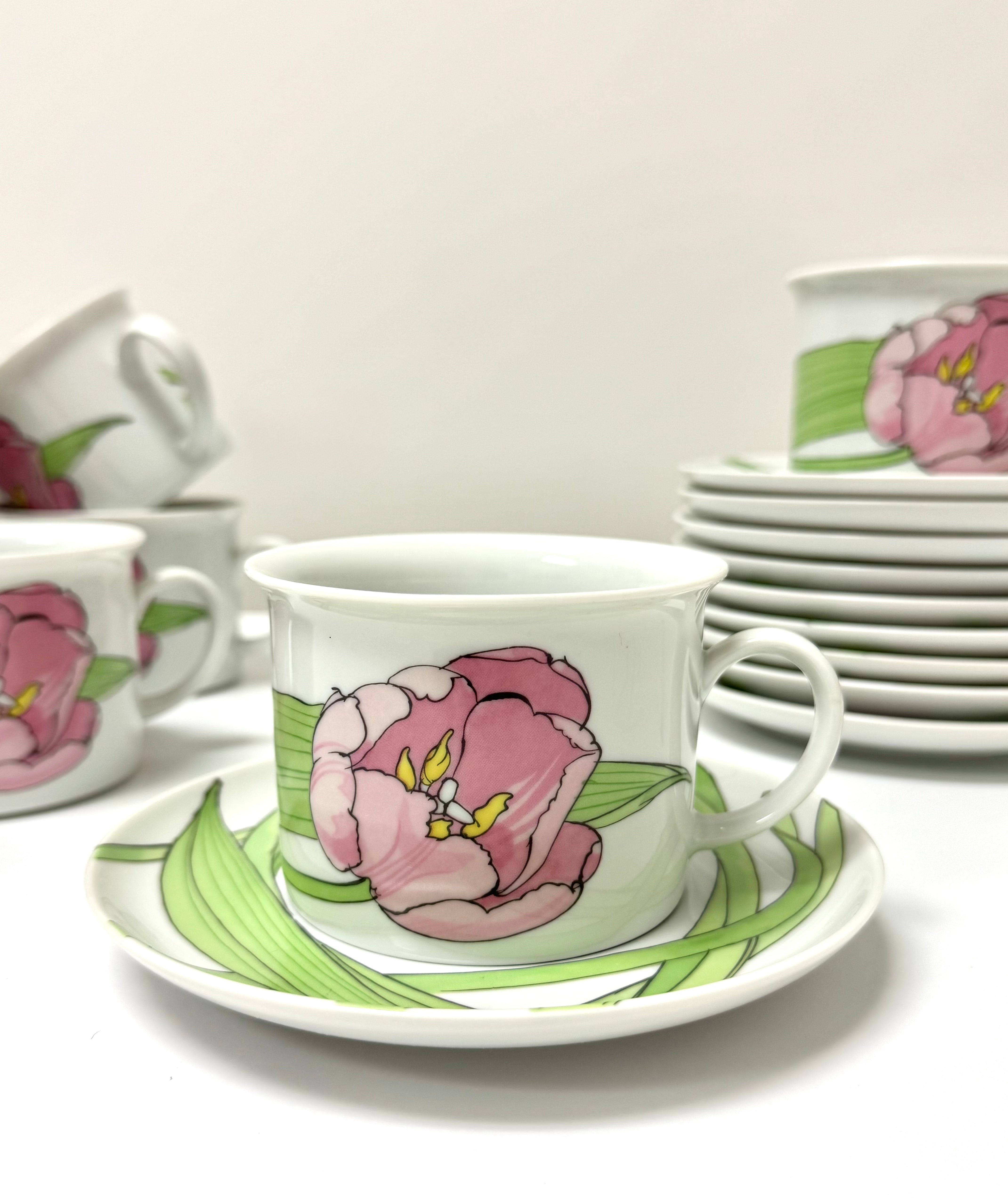 Vintage IKEA Pink Tulip Cups & Saucers Set of 8