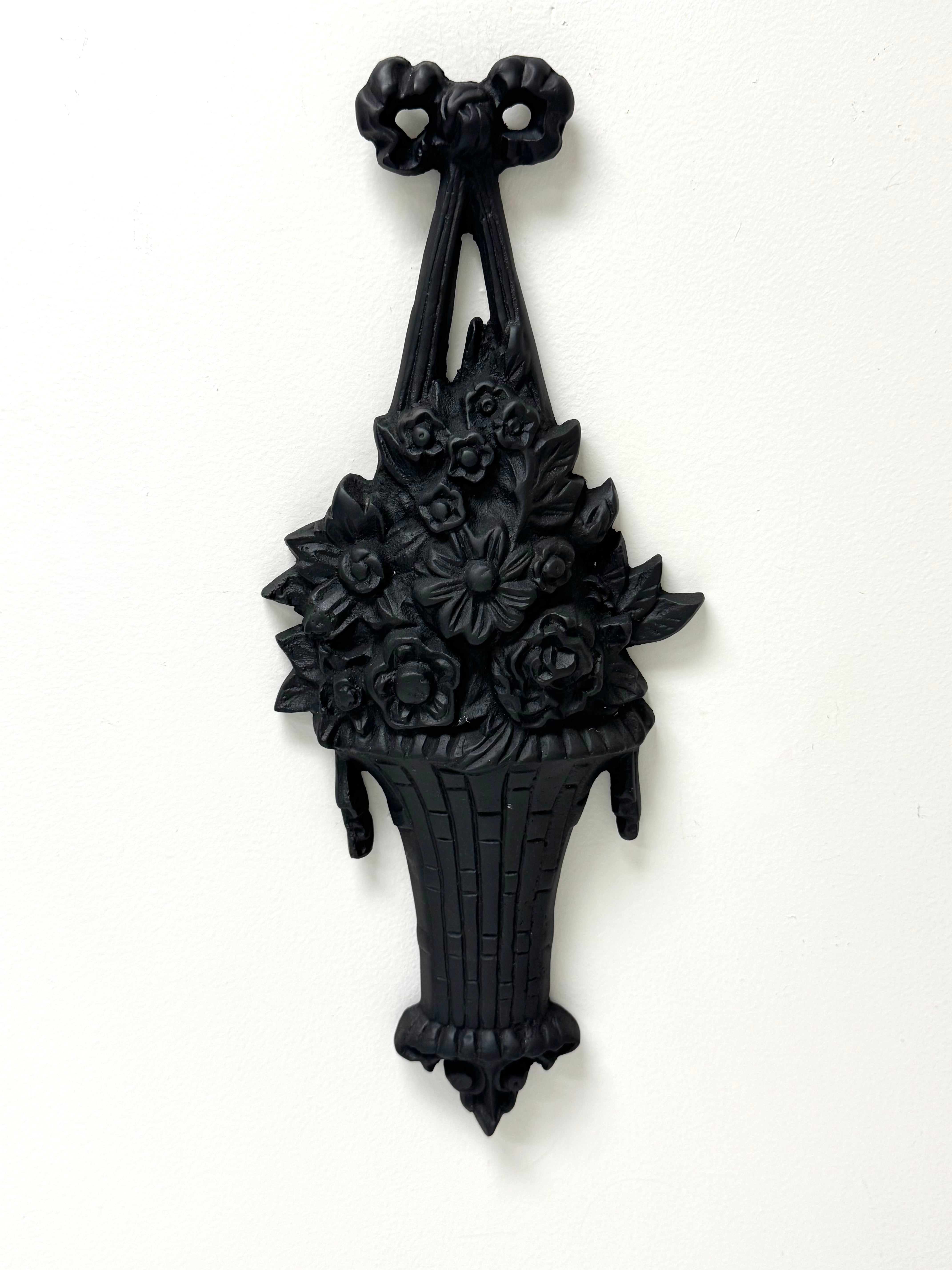Black Metal Floral Basket Wall Decor