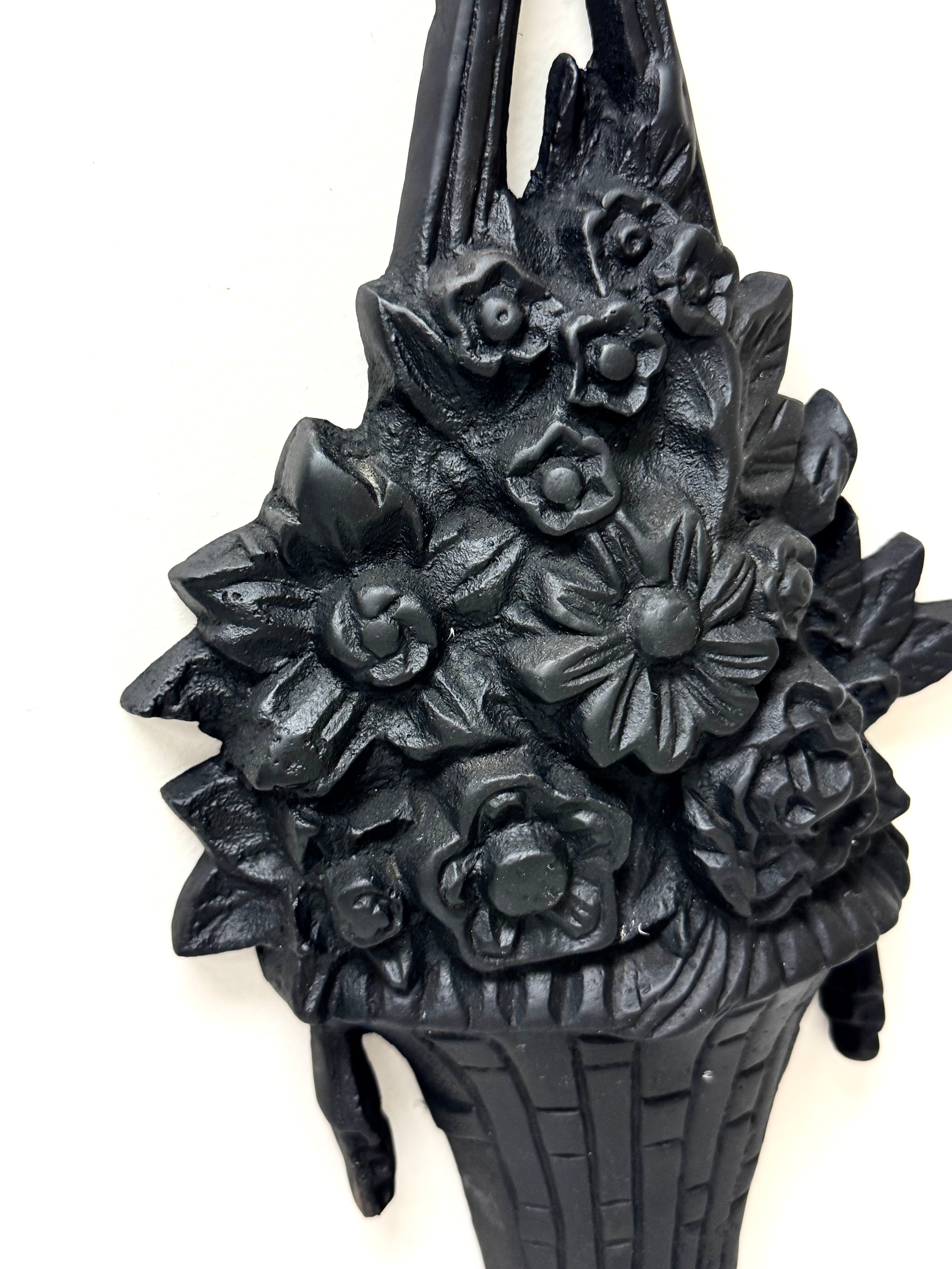 Black Metal Floral Basket Wall Decor