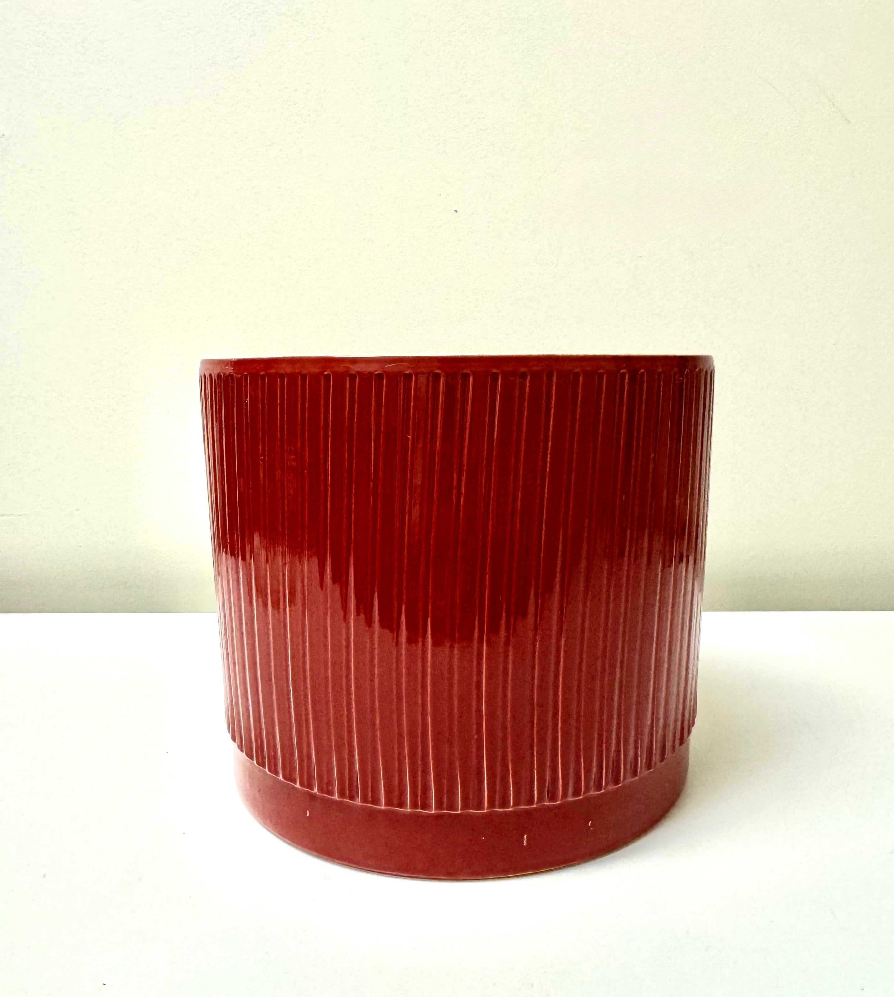 Red Ribbed 12" Planter