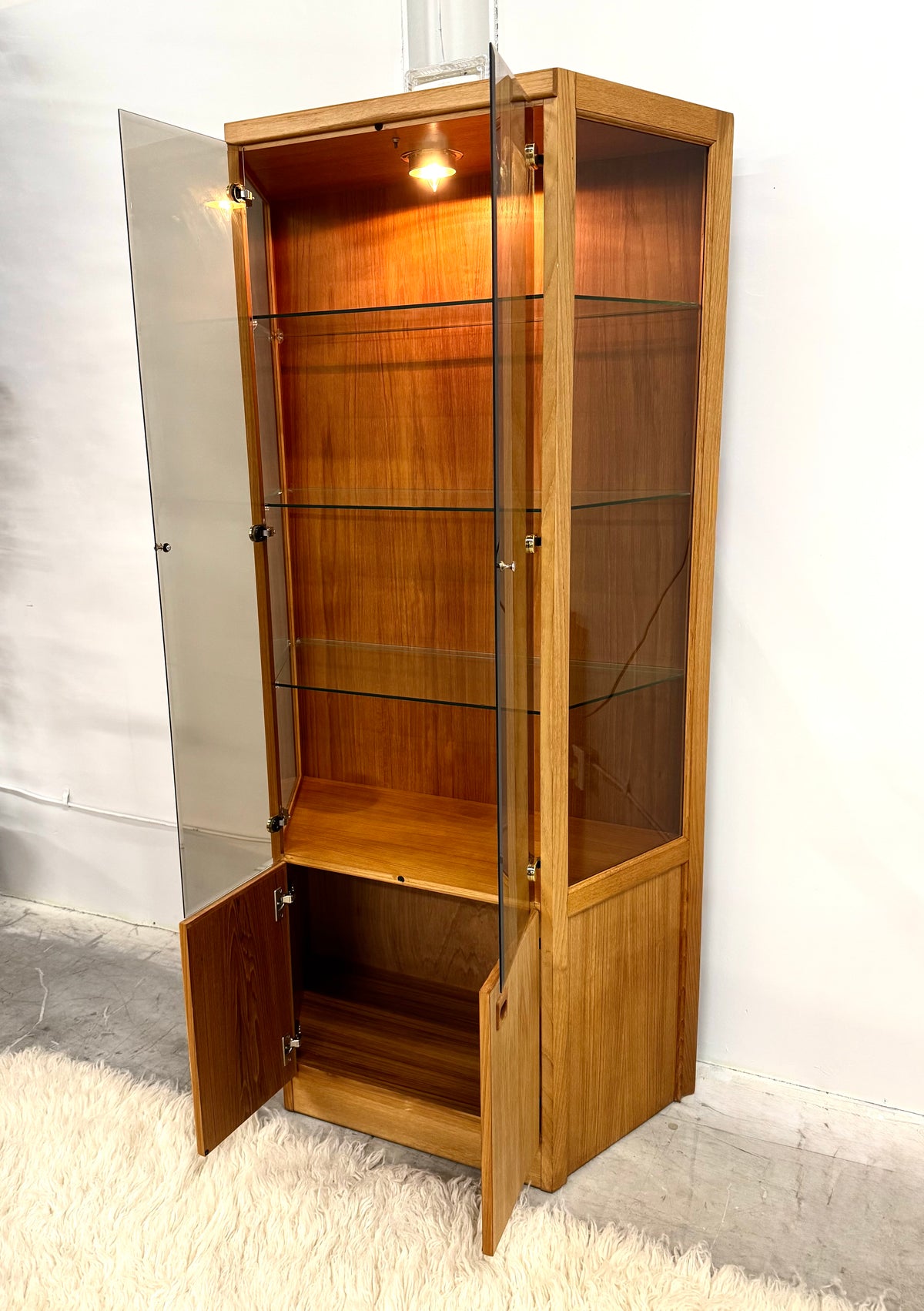 Vintage MCM Teak Lighted Cabinet