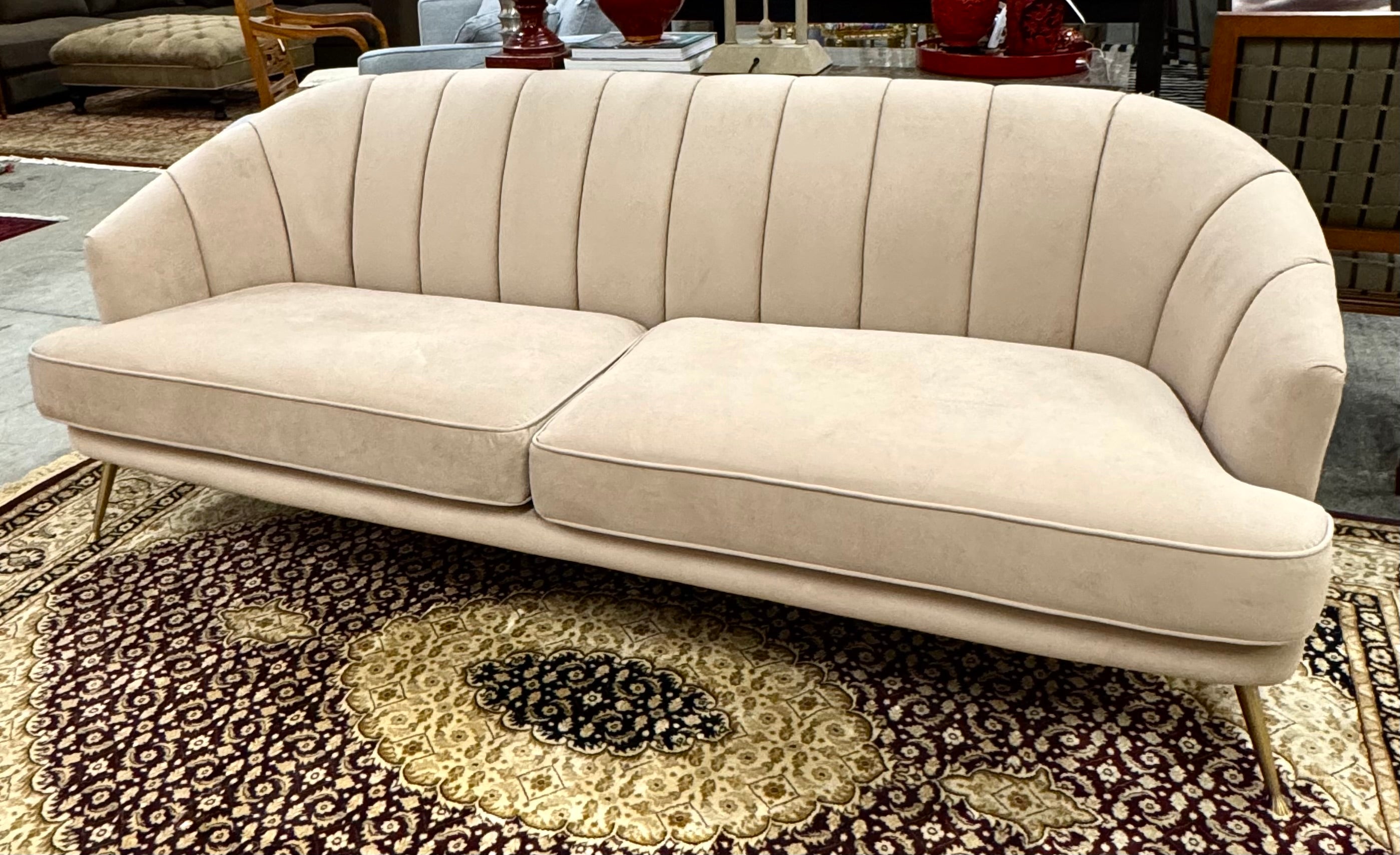 DECOR-REST Blush Beige Velvet 85" Barrel Sofa