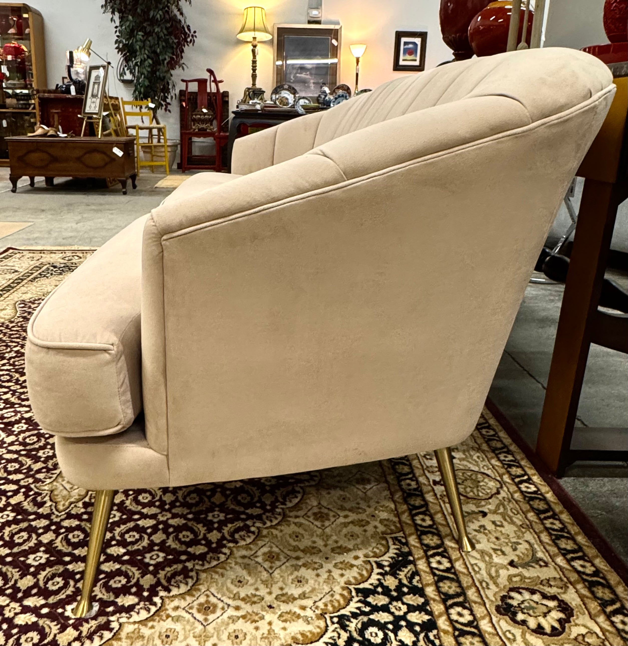 DECOR-REST Blush Beige Velvet 85" Barrel Sofa