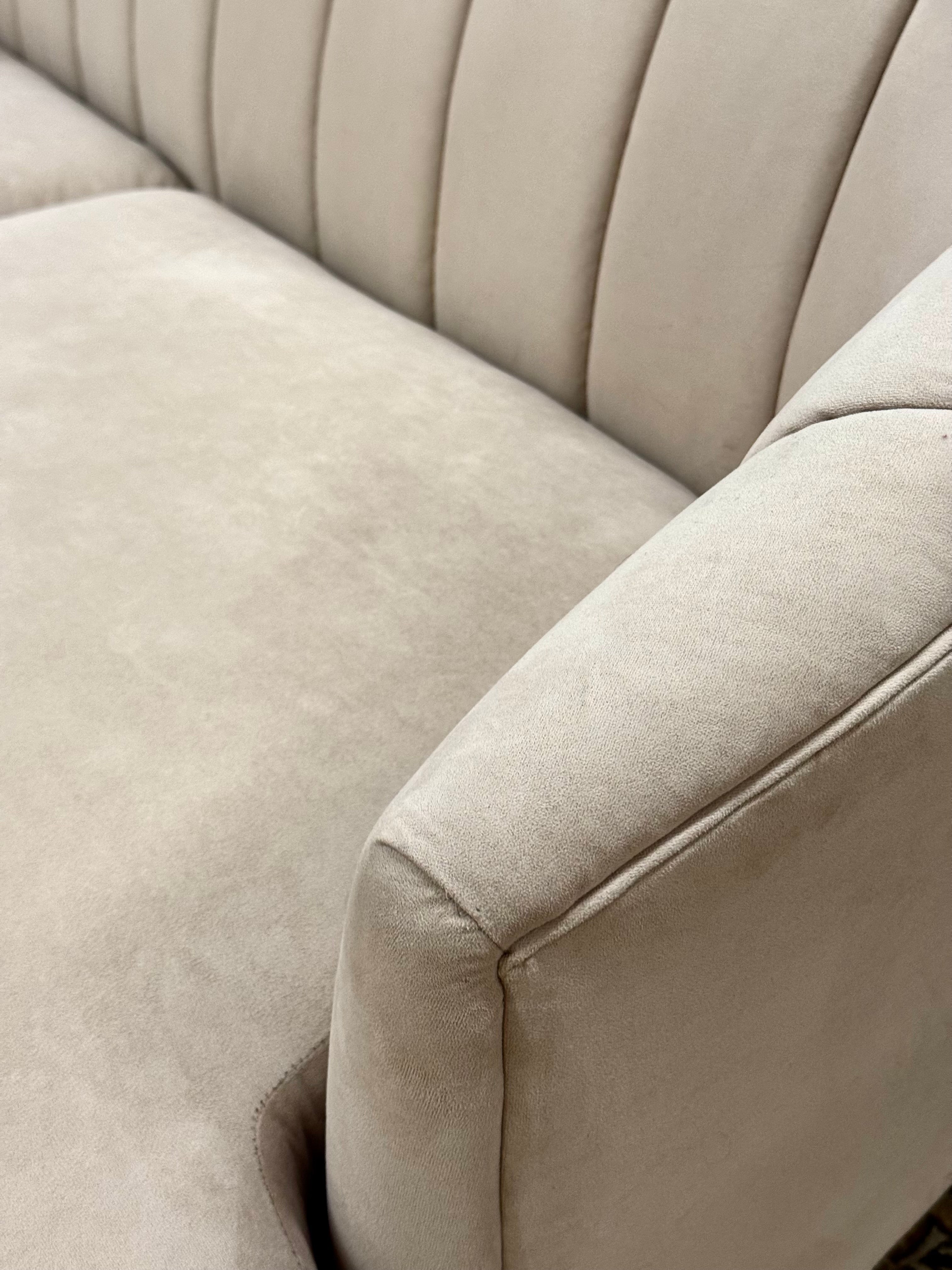 DECOR-REST Blush Beige Velvet 85" Barrel Sofa