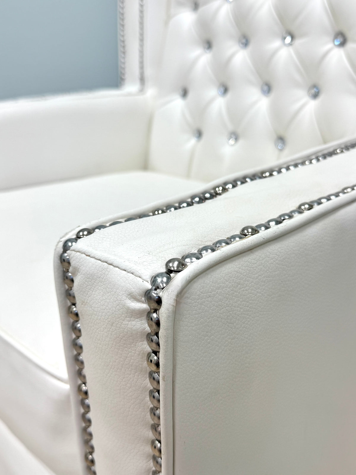 White Faux Leather Tufted Wing Chair