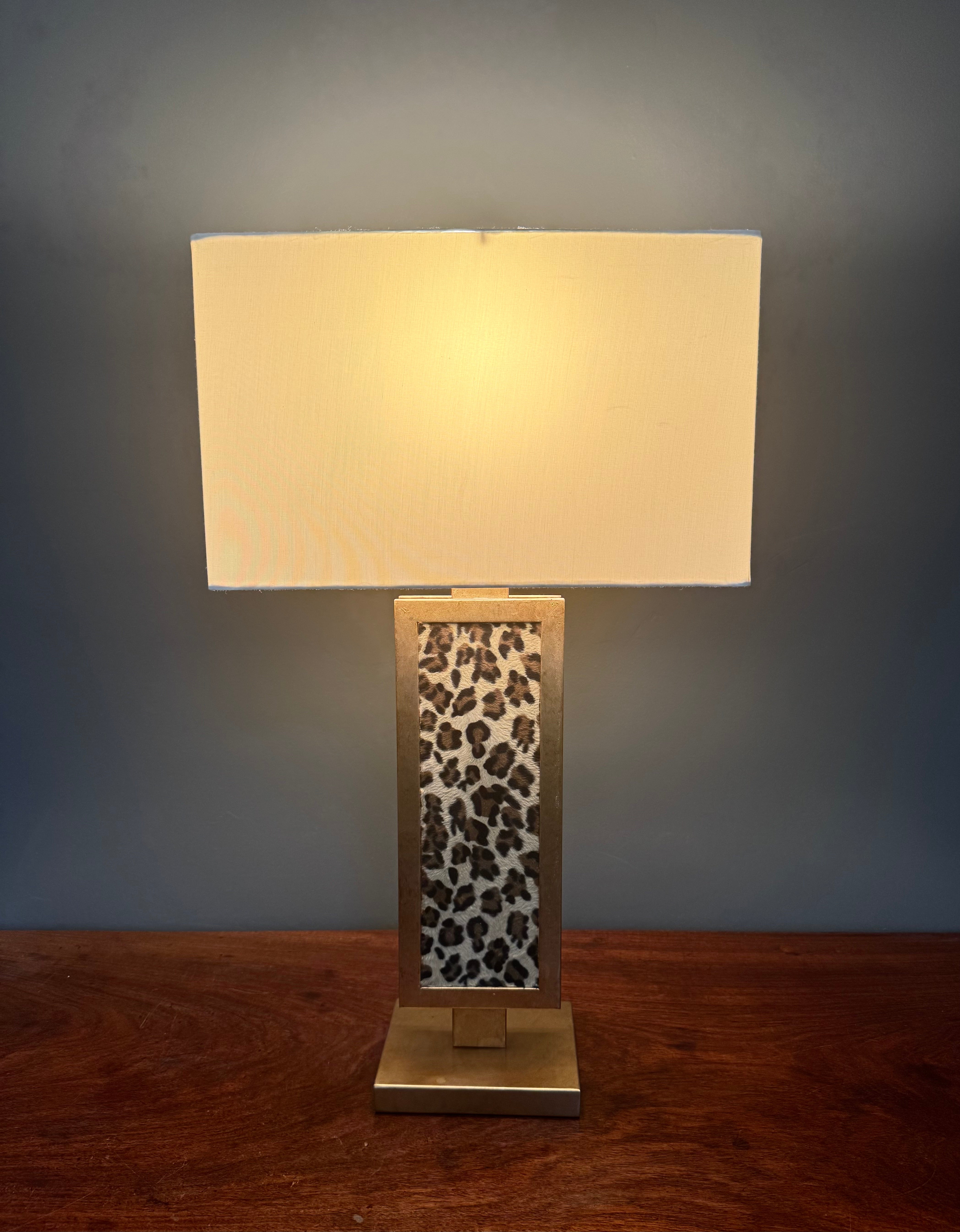 Gold Linear Lamp with Animal Print
