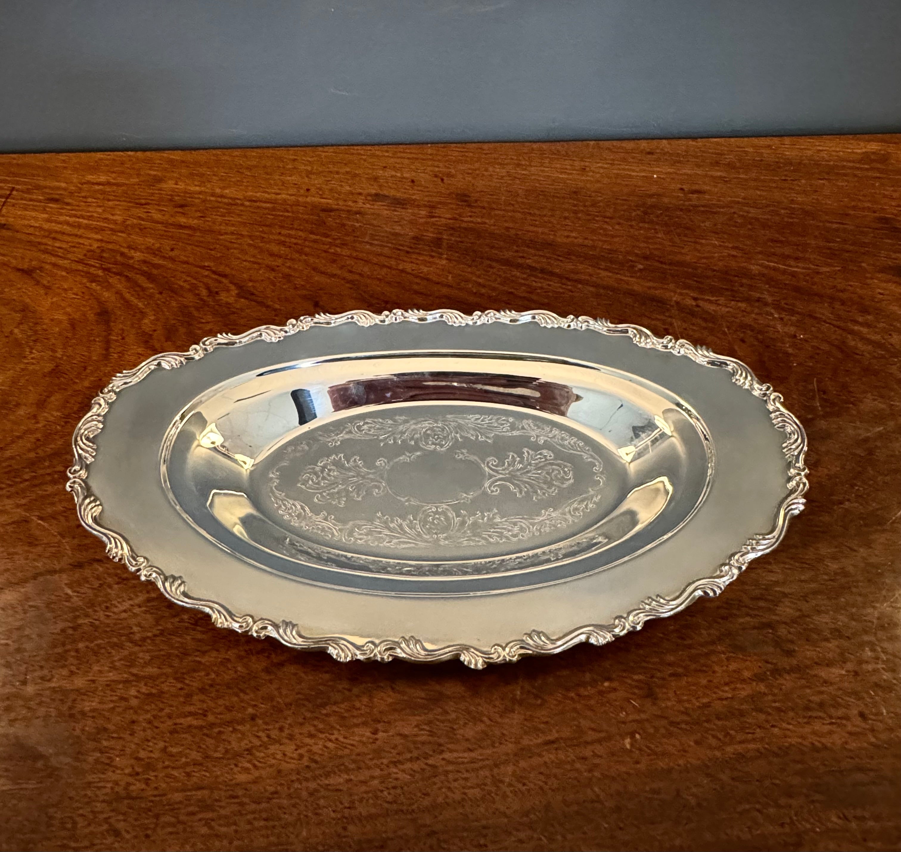 Vintage Silverplate Etched 13" Tray