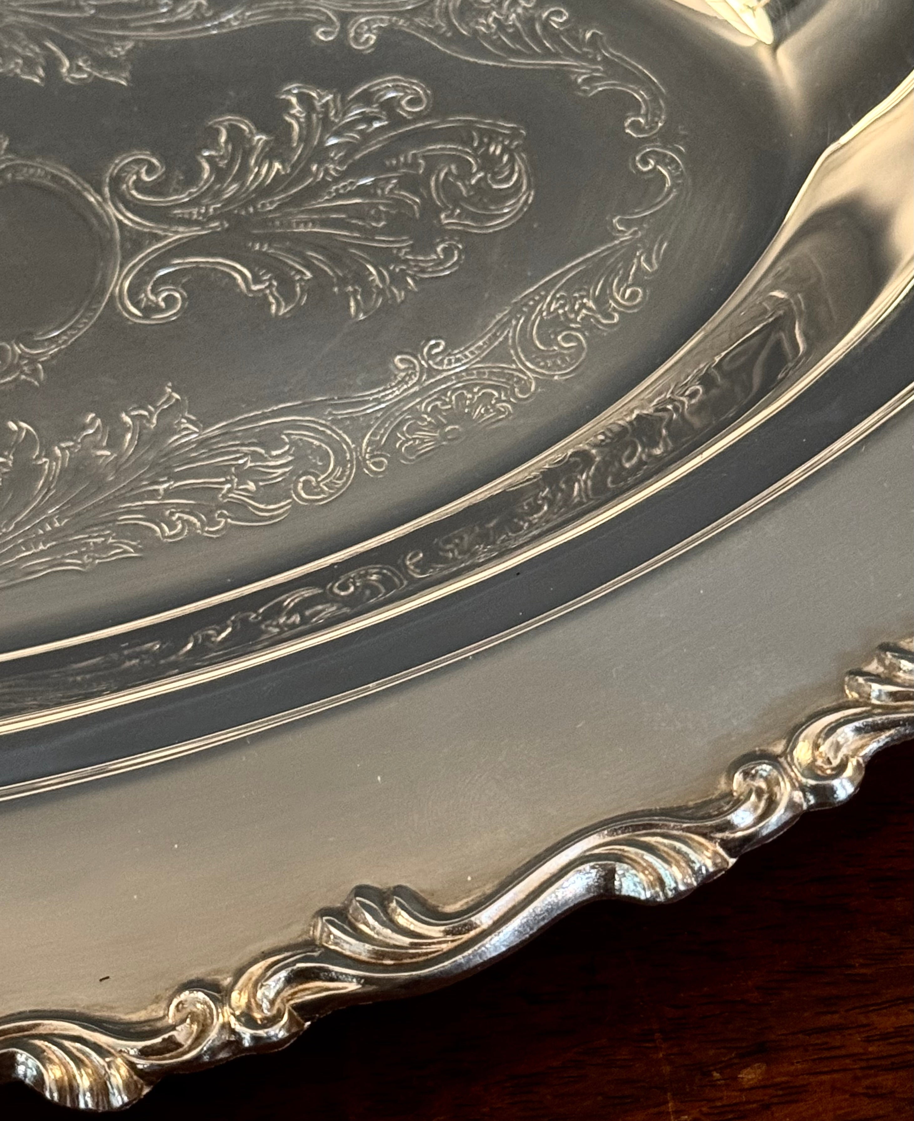 Vintage Silverplate Etched 13" Tray