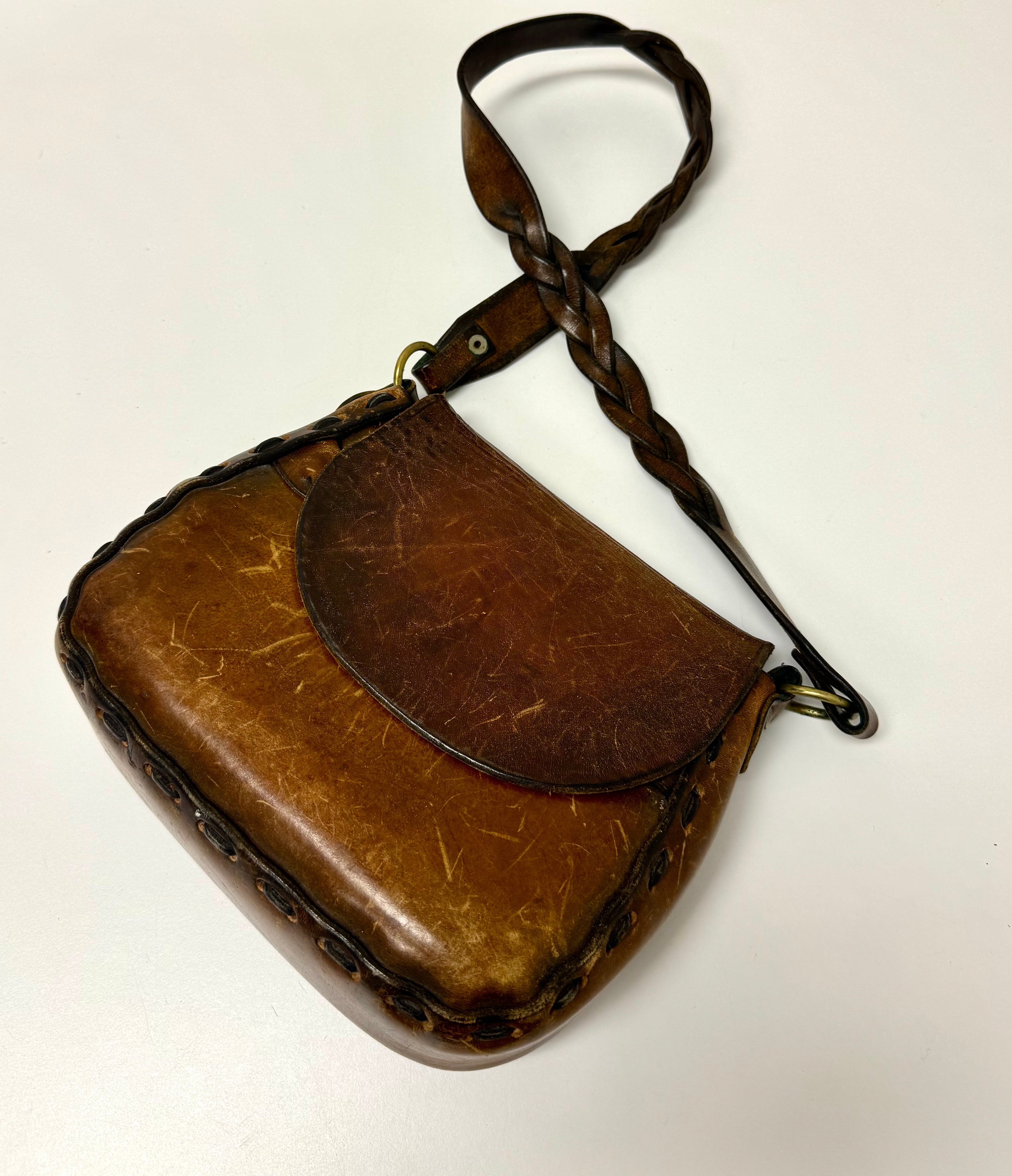 Vintage Brown Leather Saddle Bag