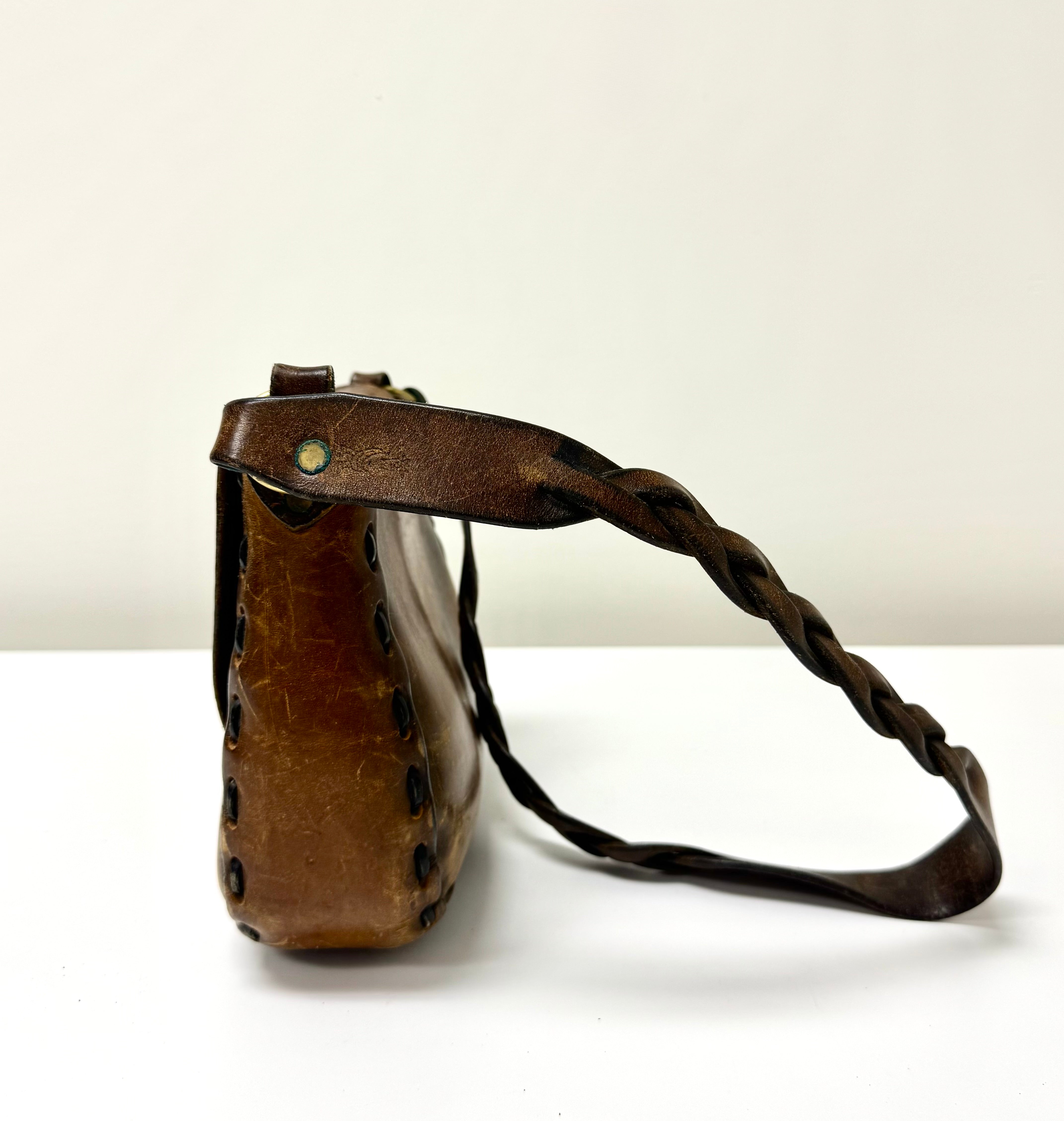 Vintage Brown Leather Saddle Bag