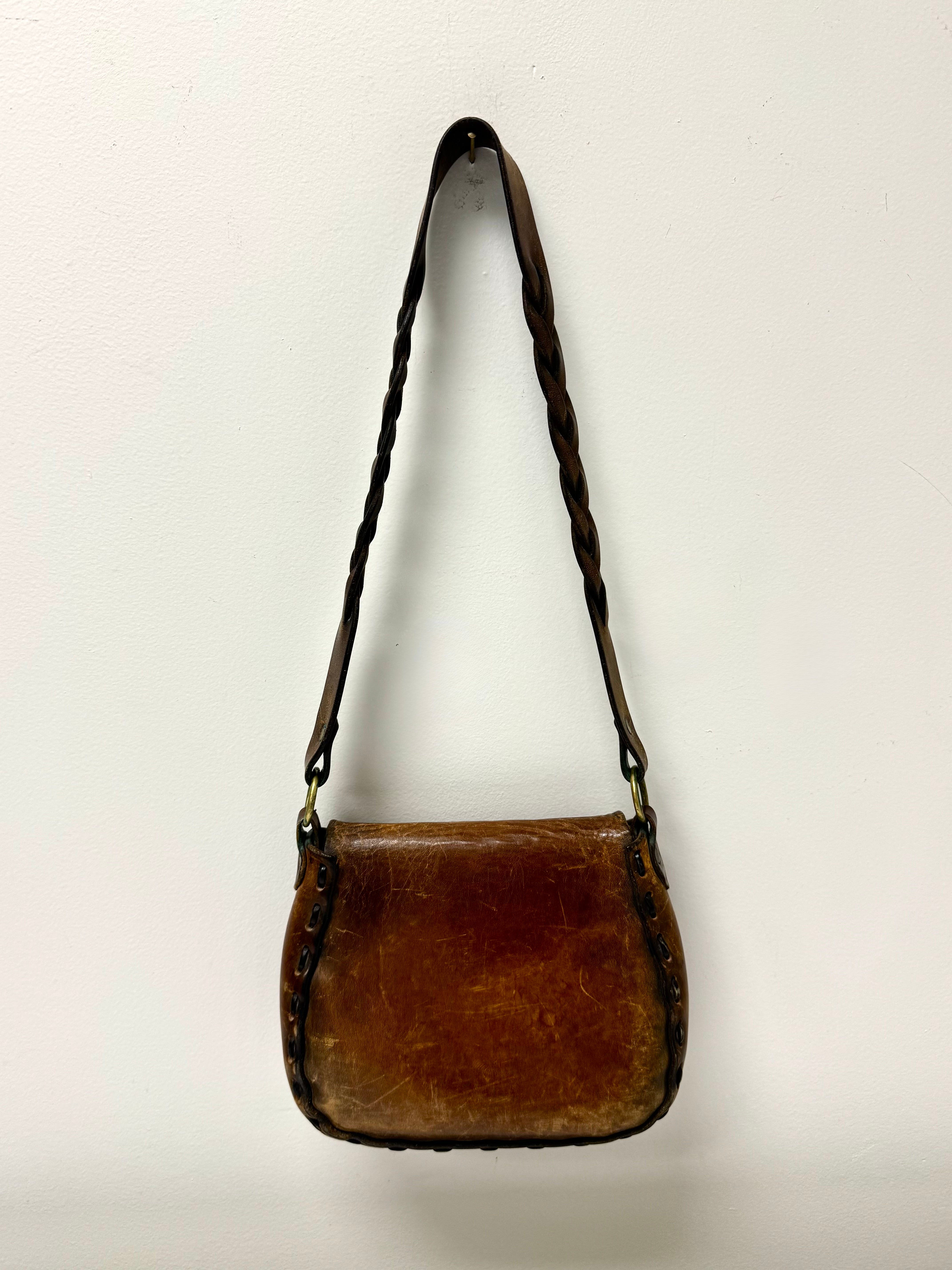 Vintage Brown Leather Saddle Bag