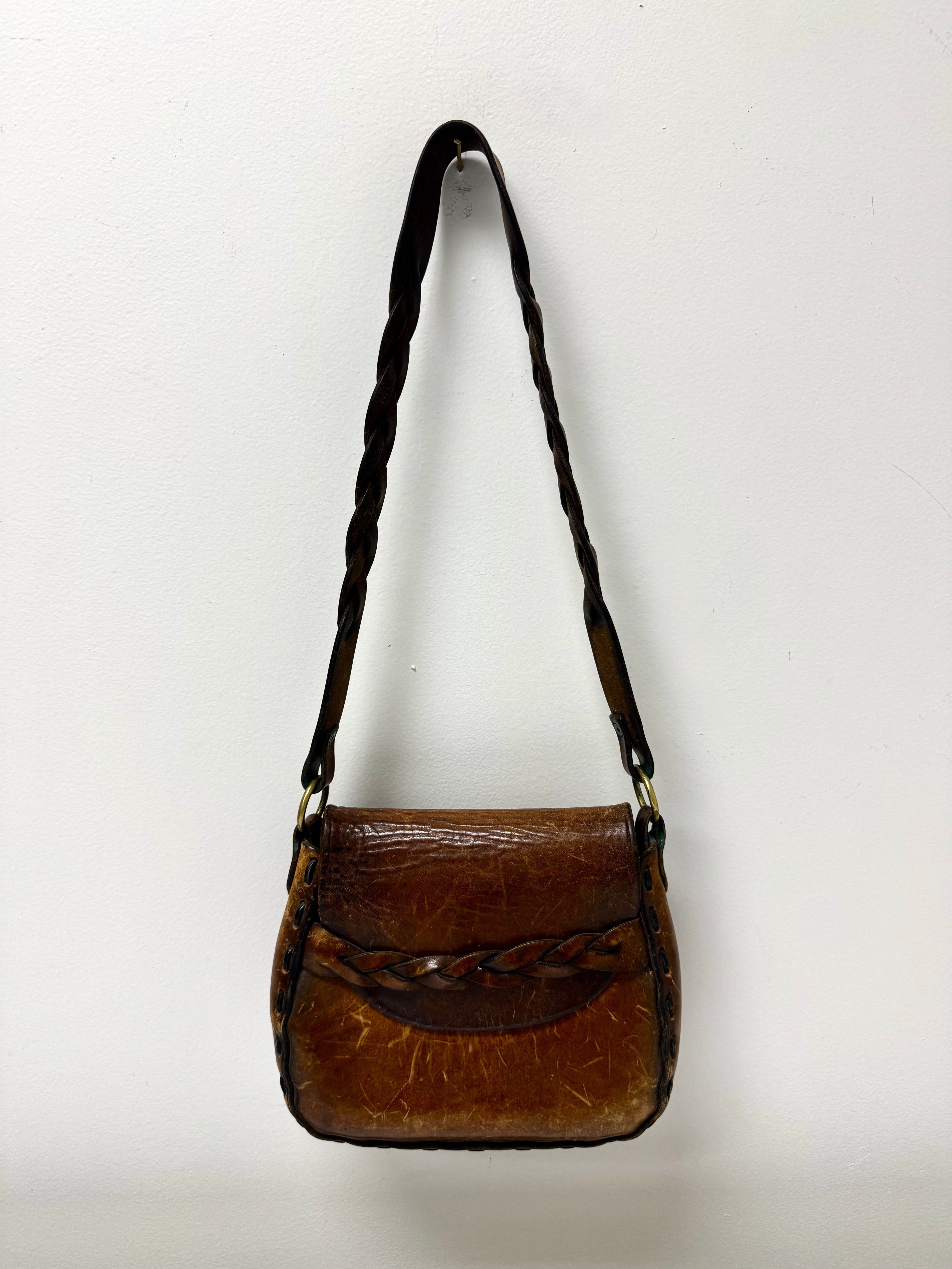 Vintage Brown Leather Saddle Bag