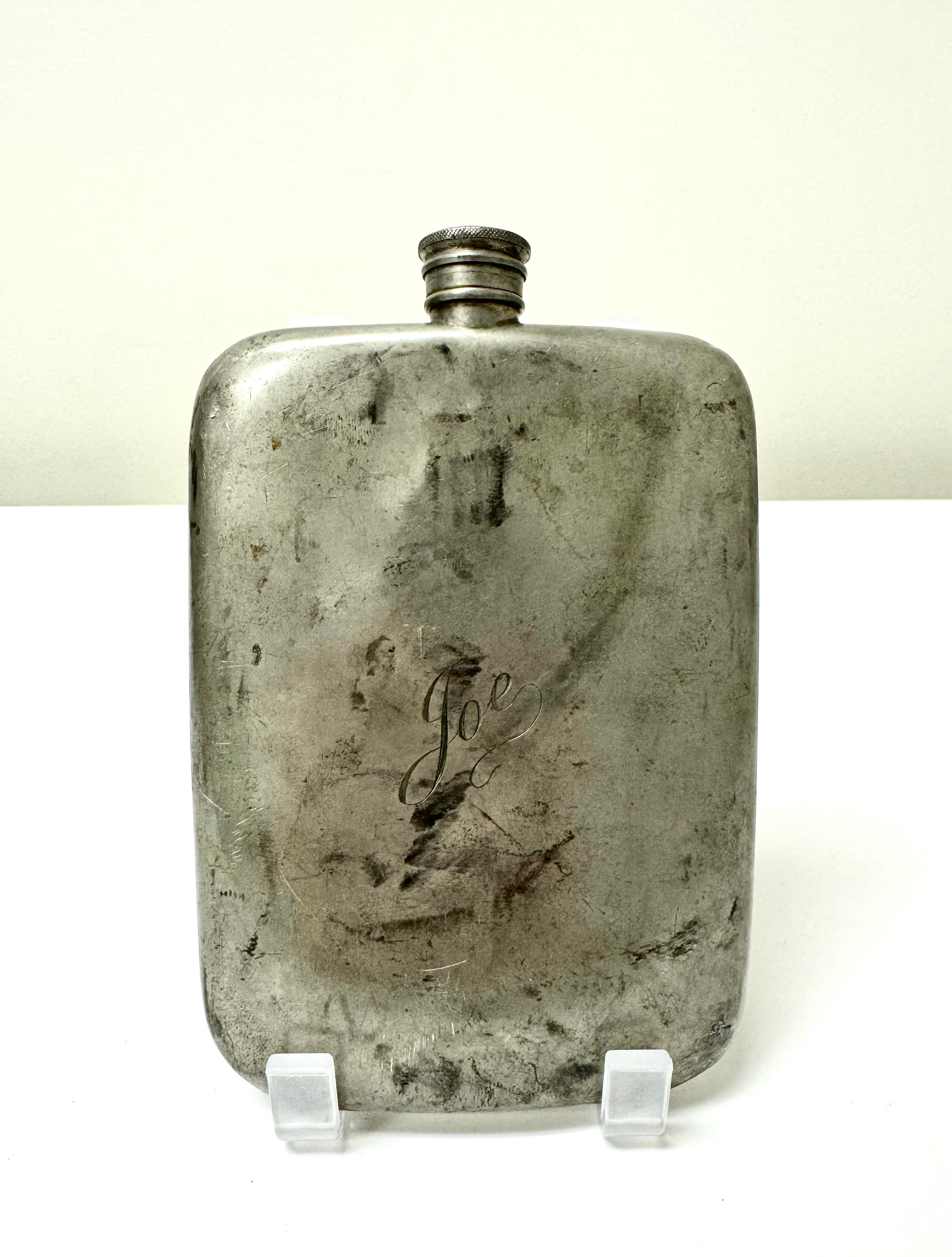 Vintage Pewter Flask Engraved 'Joe'