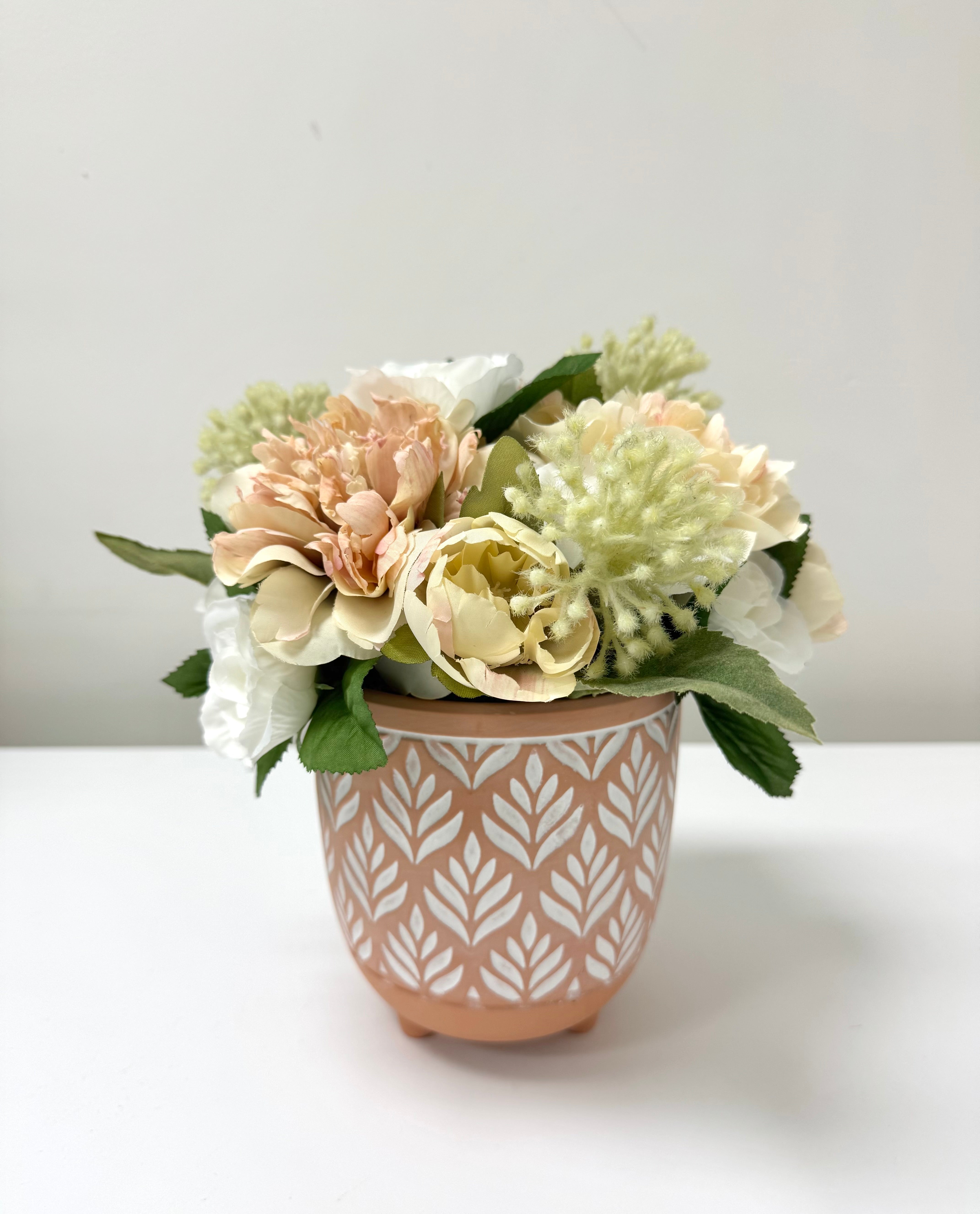 White & Blush Pink Silk Peonies Floral Arrangement