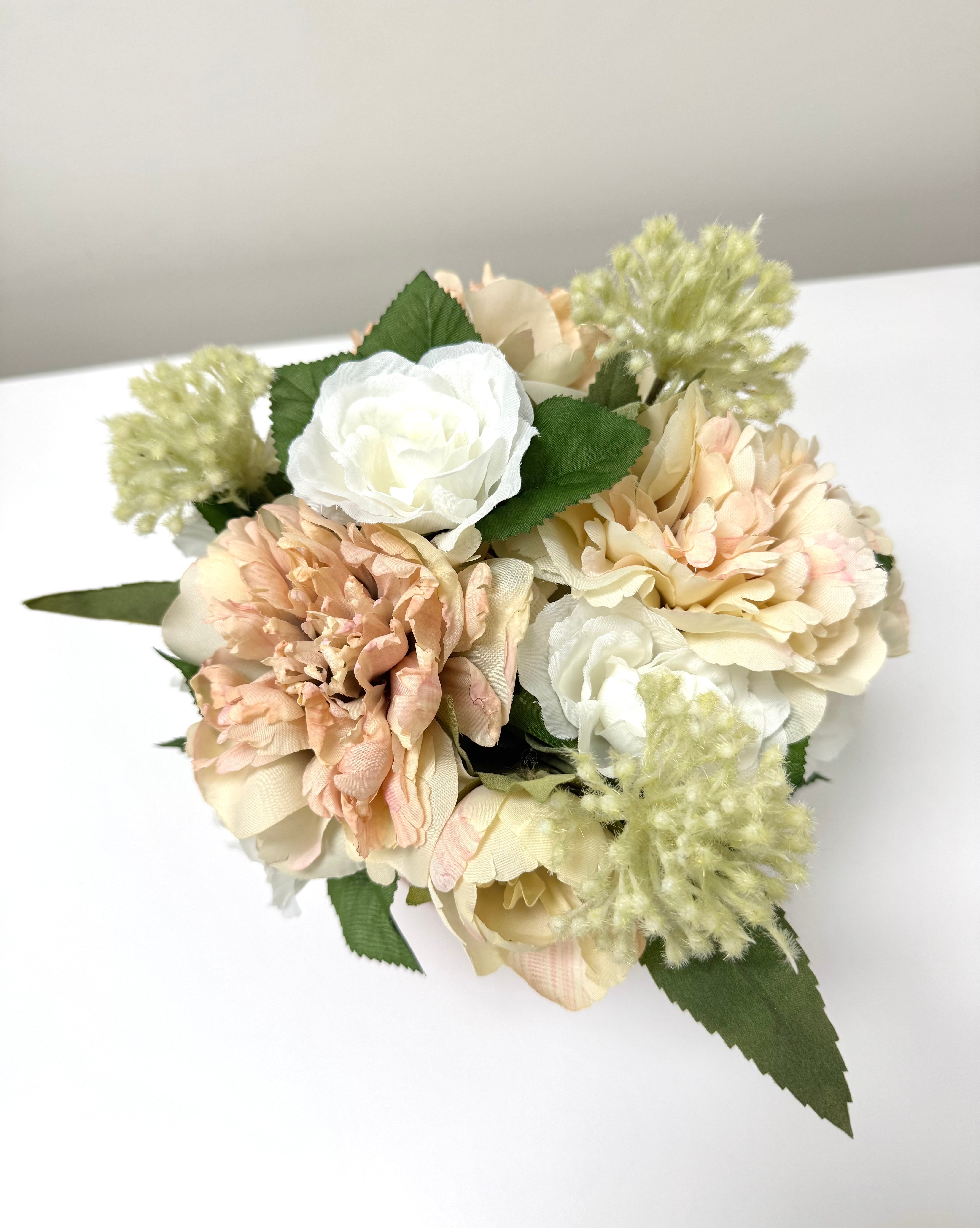 White & Blush Pink Silk Peonies Floral Arrangement