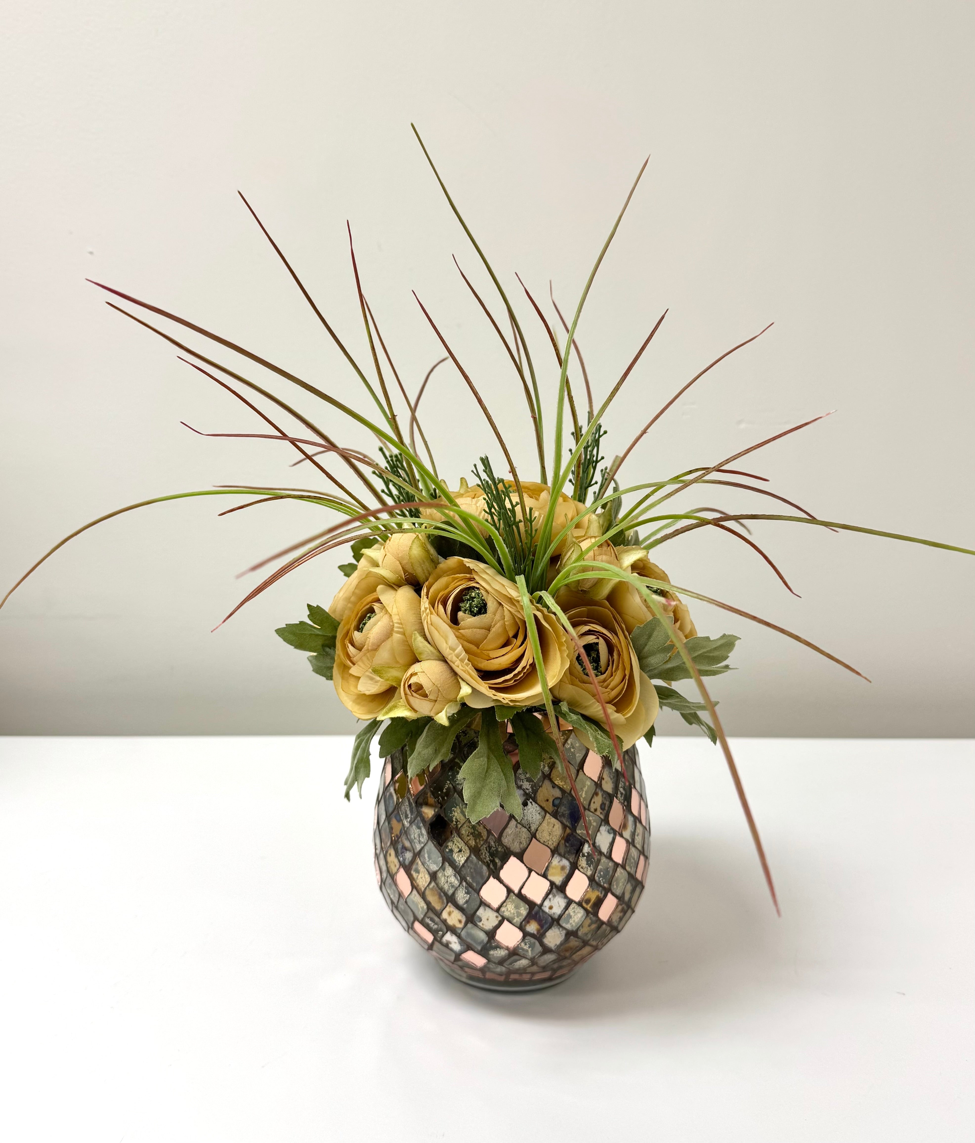 Dark Ivory Silk Ranunculus Floral Arrangement