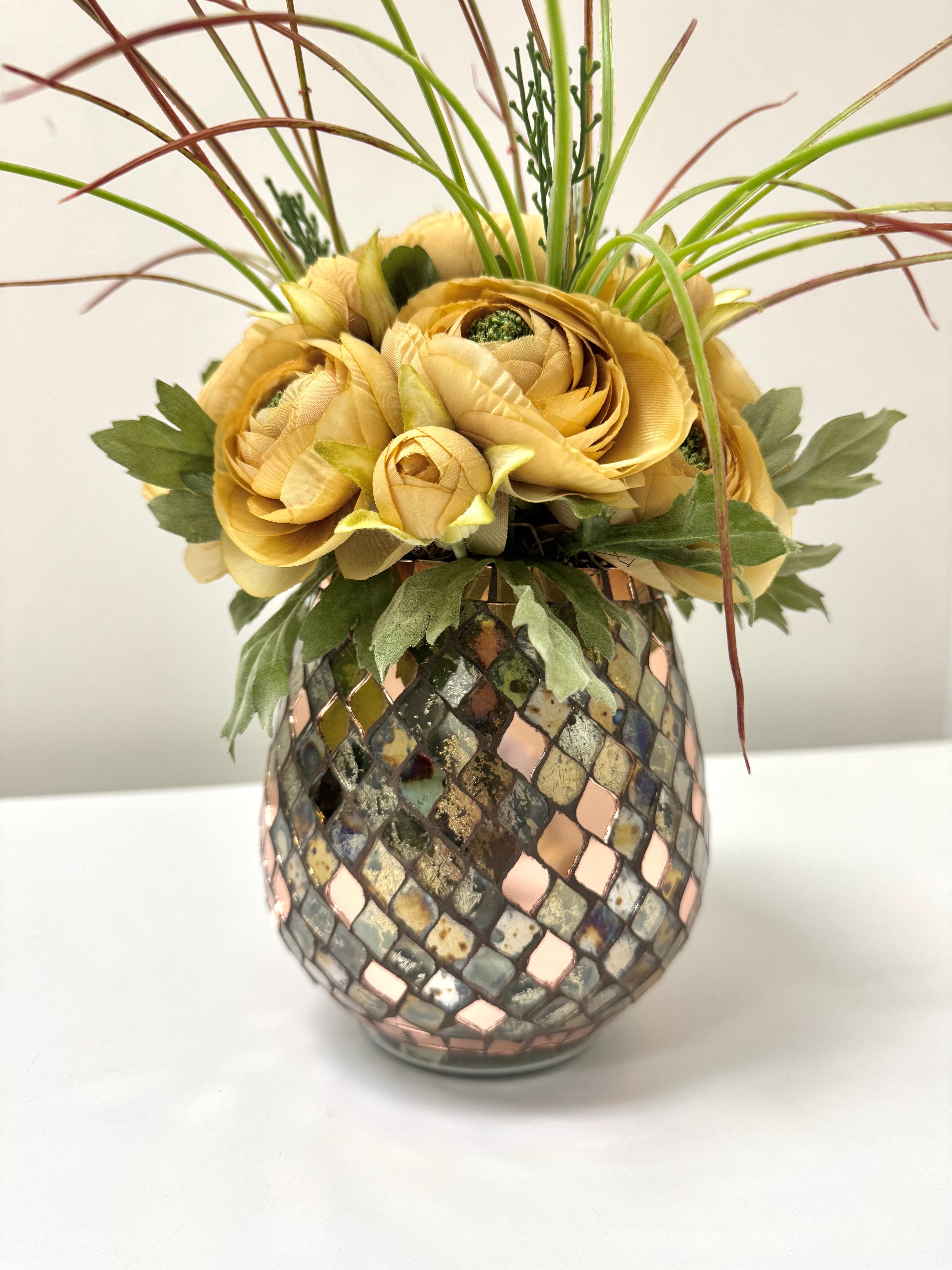 Dark Ivory Silk Ranunculus Floral Arrangement