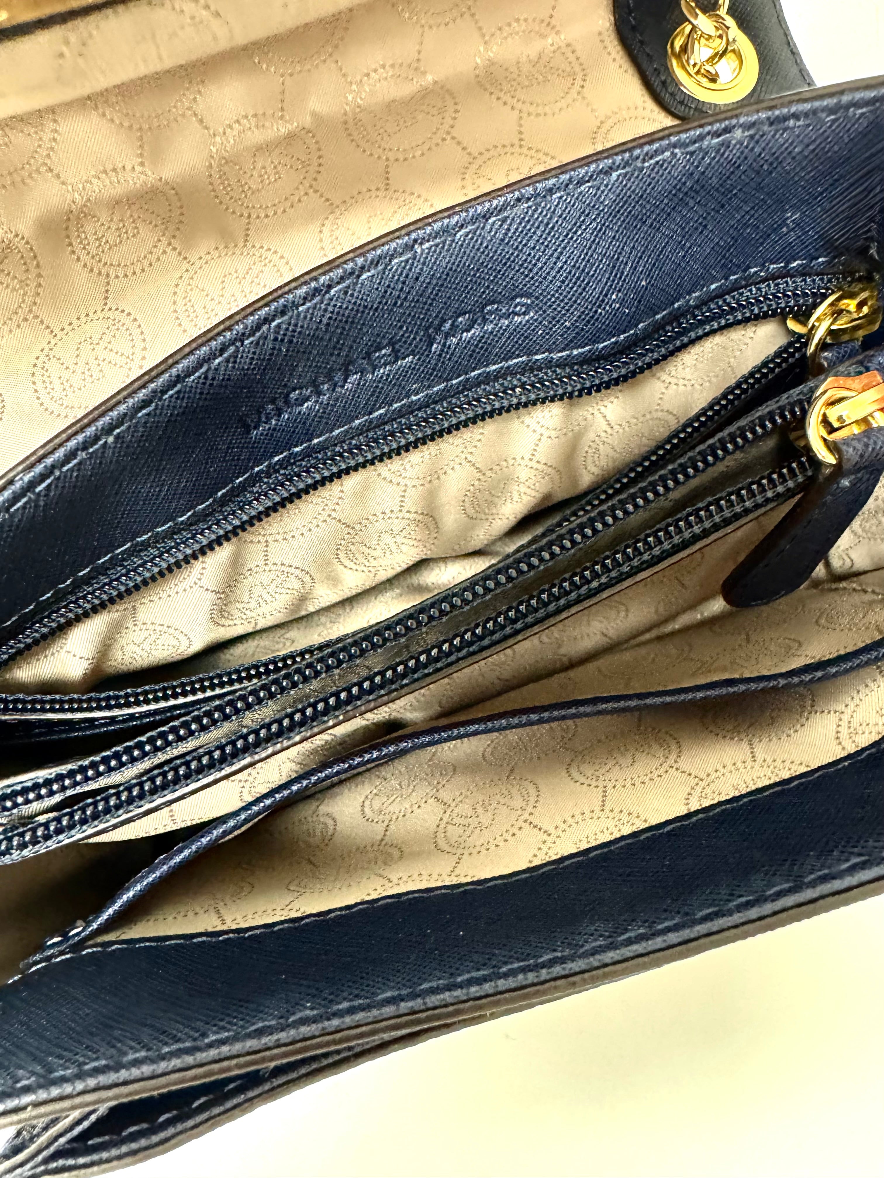 MICHAEL KORS 'Sloan' Navy Saffiano Leather Shoulder Bag