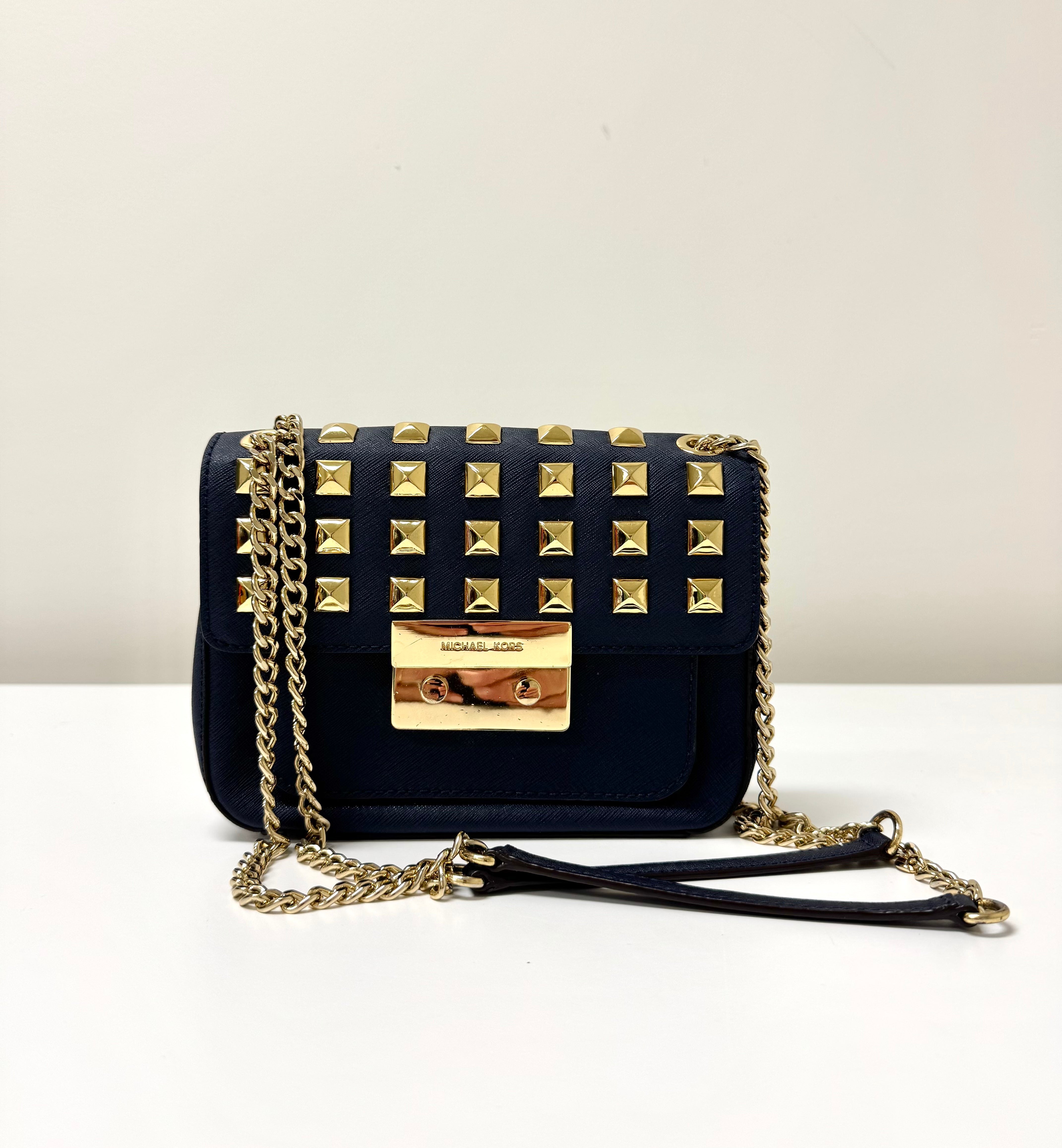 MICHAEL KORS 'Sloan' Navy Saffiano Leather Shoulder Bag