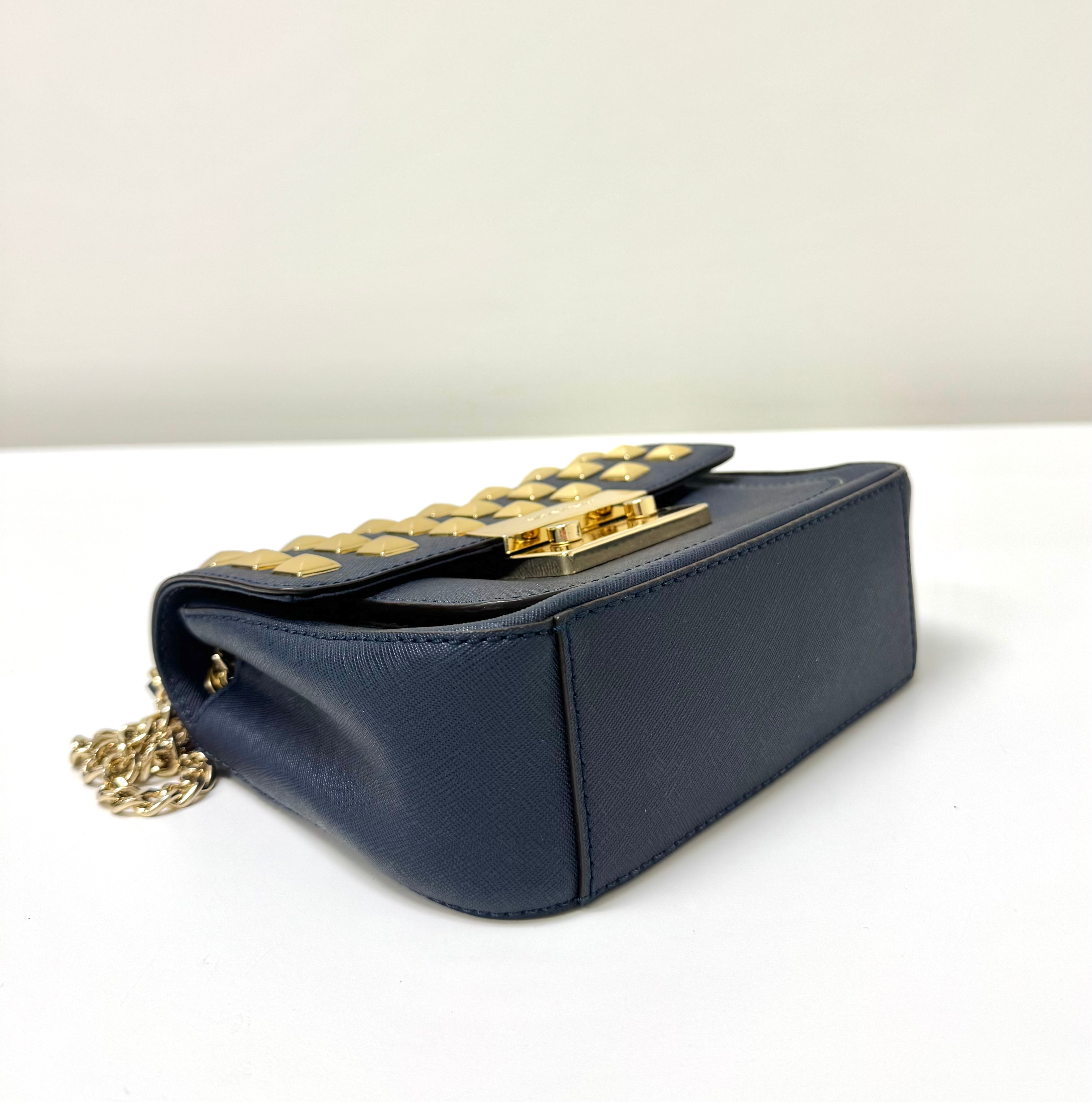 MICHAEL KORS 'Sloan' Navy Saffiano Leather Shoulder Bag