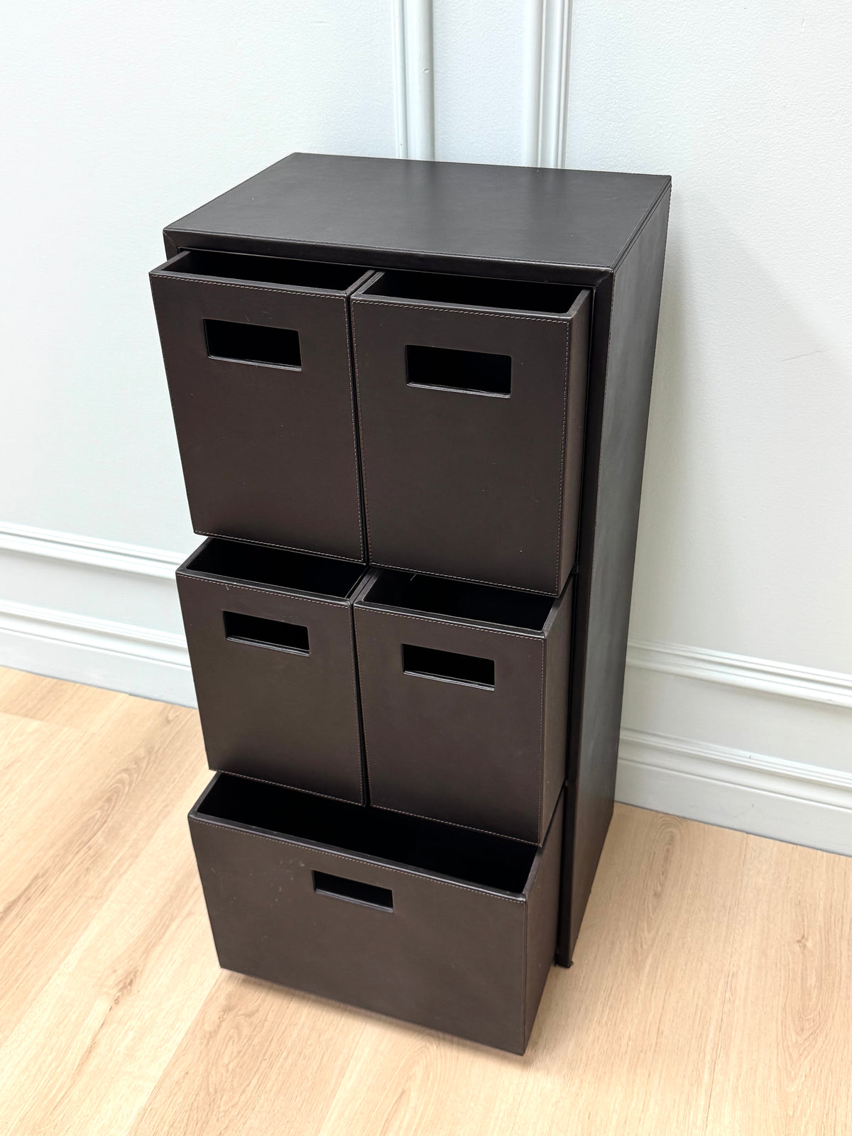 Black Faux Leather Drawer Tower