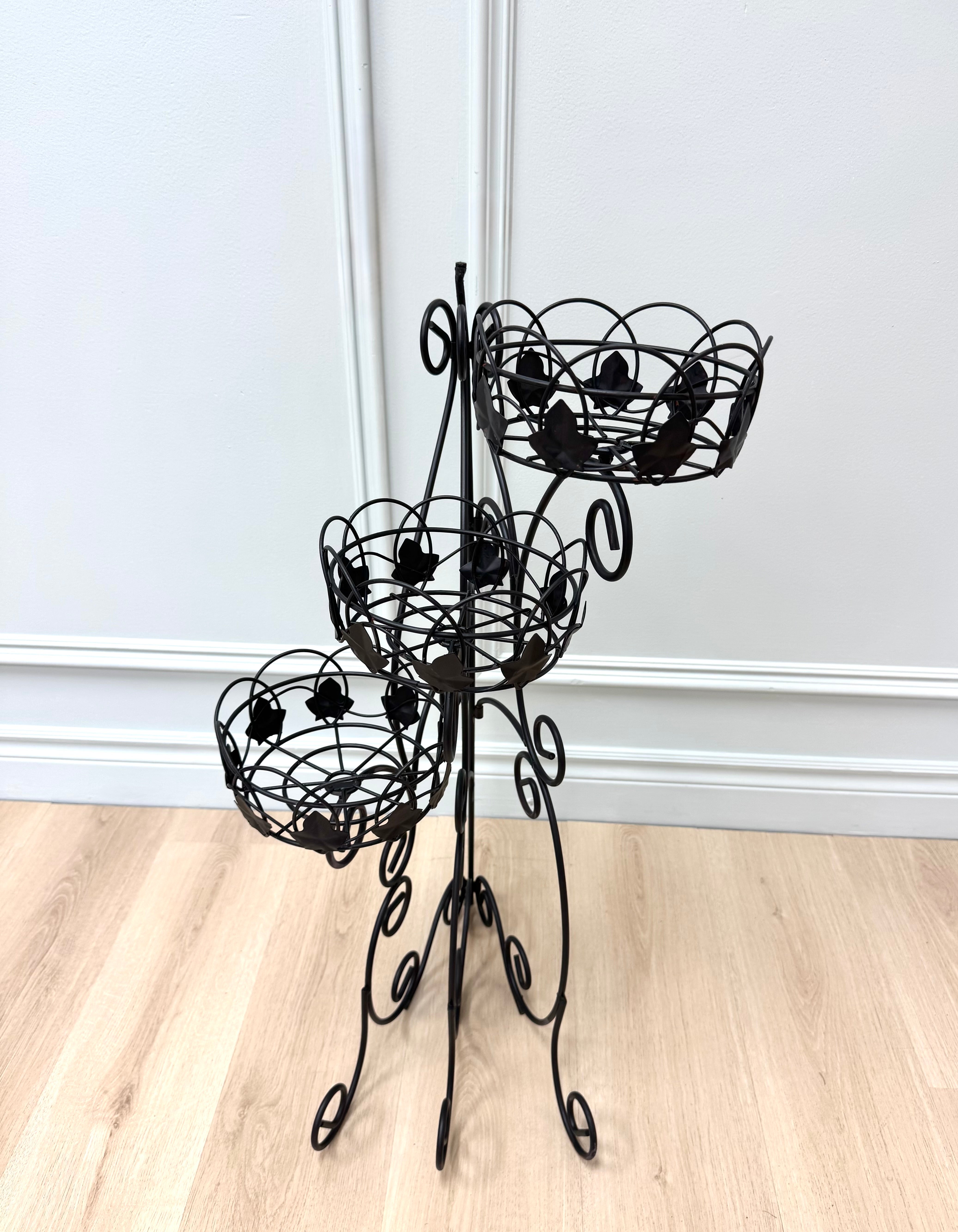 Black Metal Three-tier Foldable Plant Stand