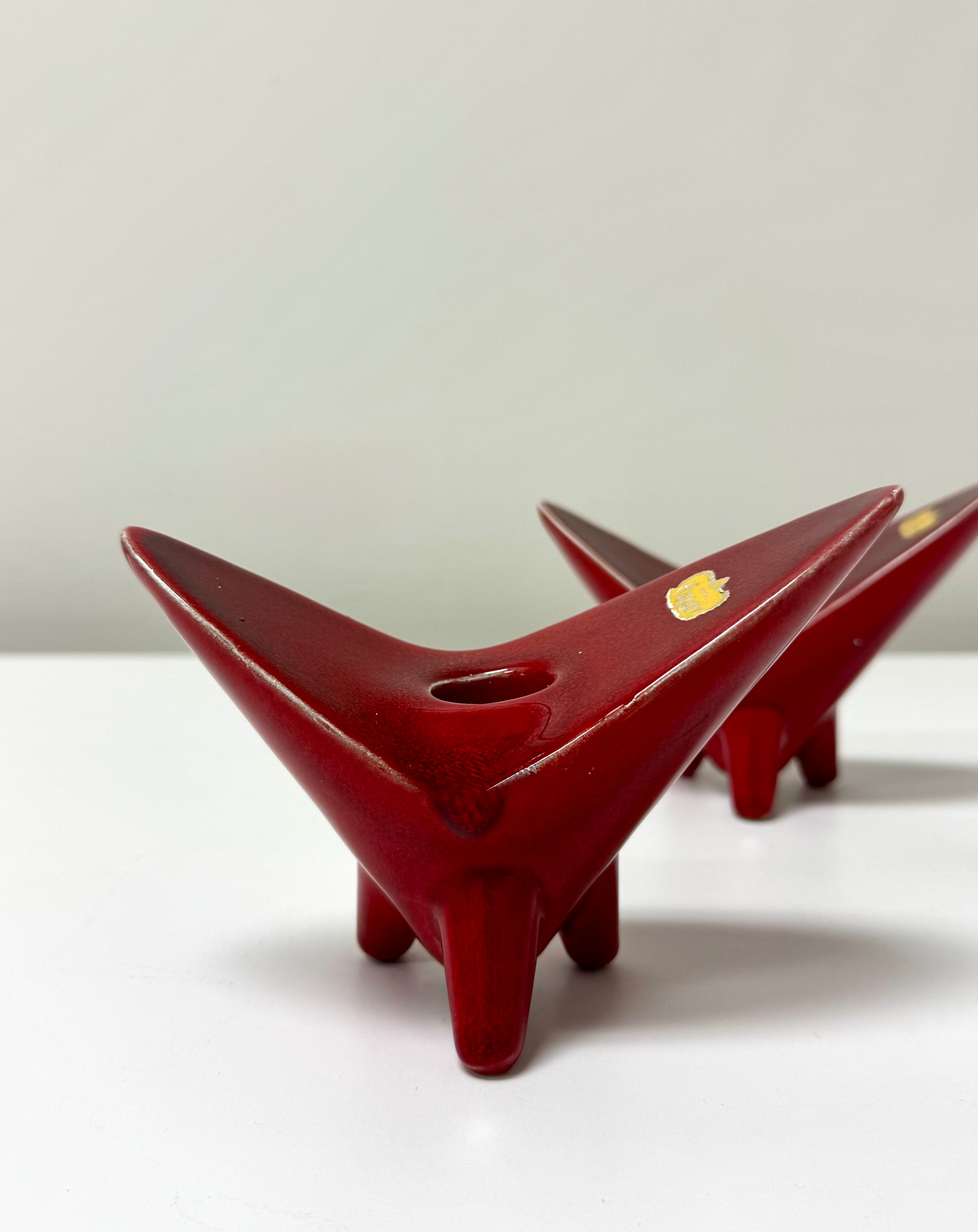Vintage ROYAL HAEGER MCM Red Ceramic Candle Holders Set of 2