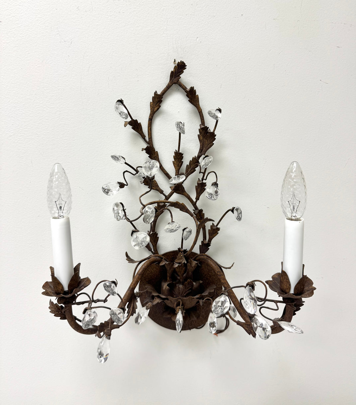 Bronze Vine Sconces with Crystals Set of 2