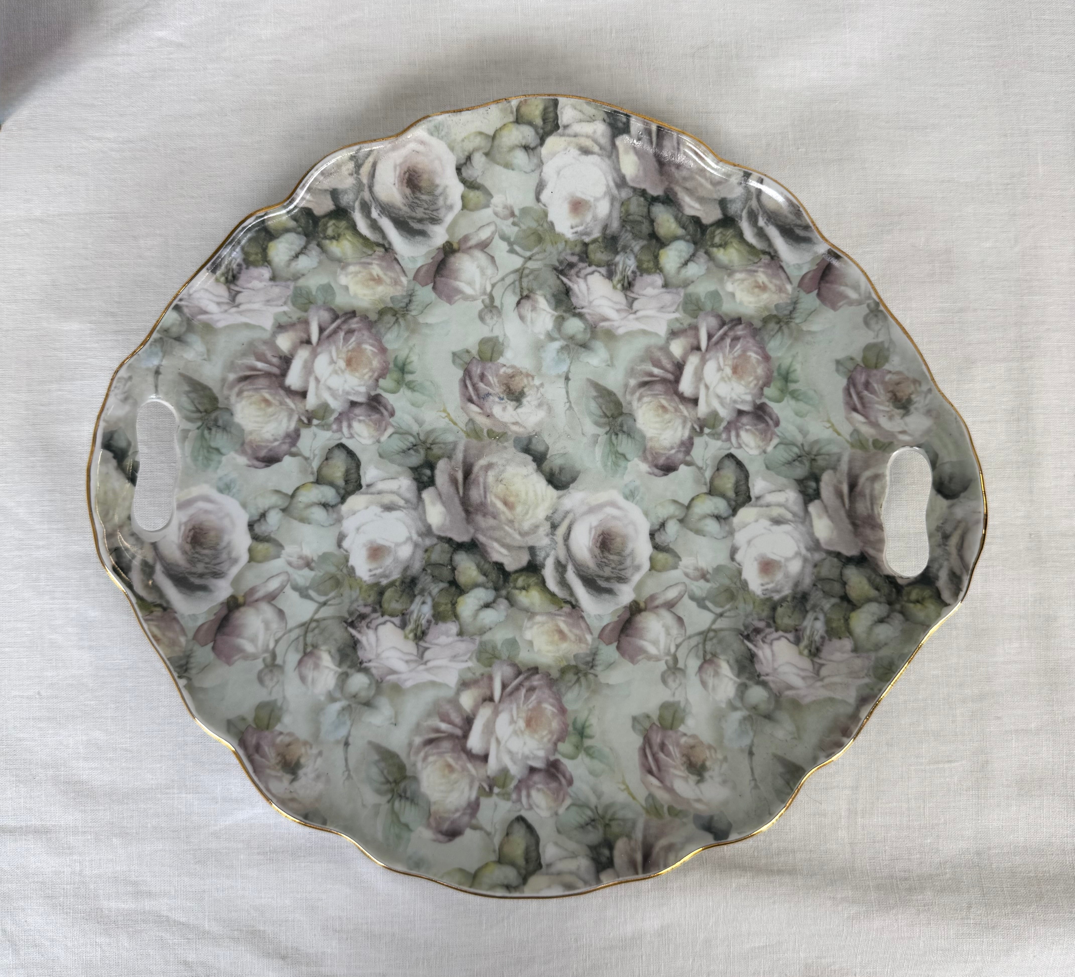 LIMOGES White Roses Cake Plate