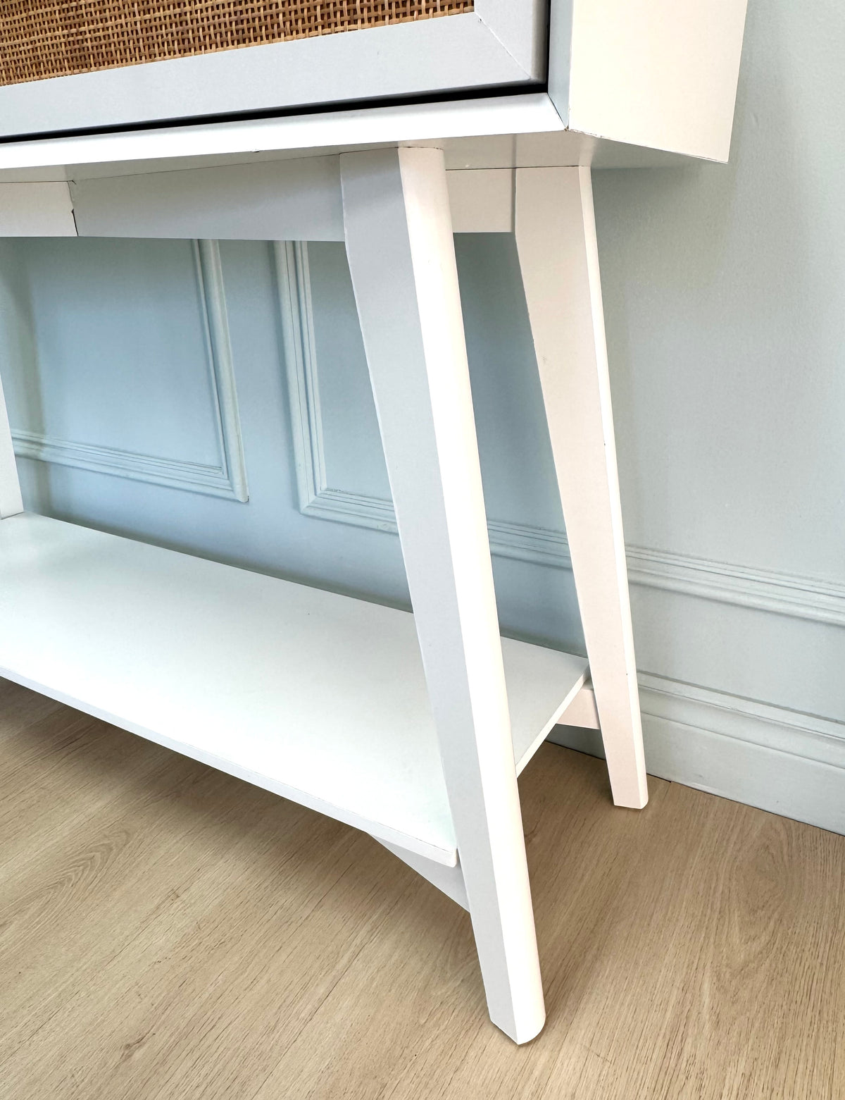 White & Rattan Console Table