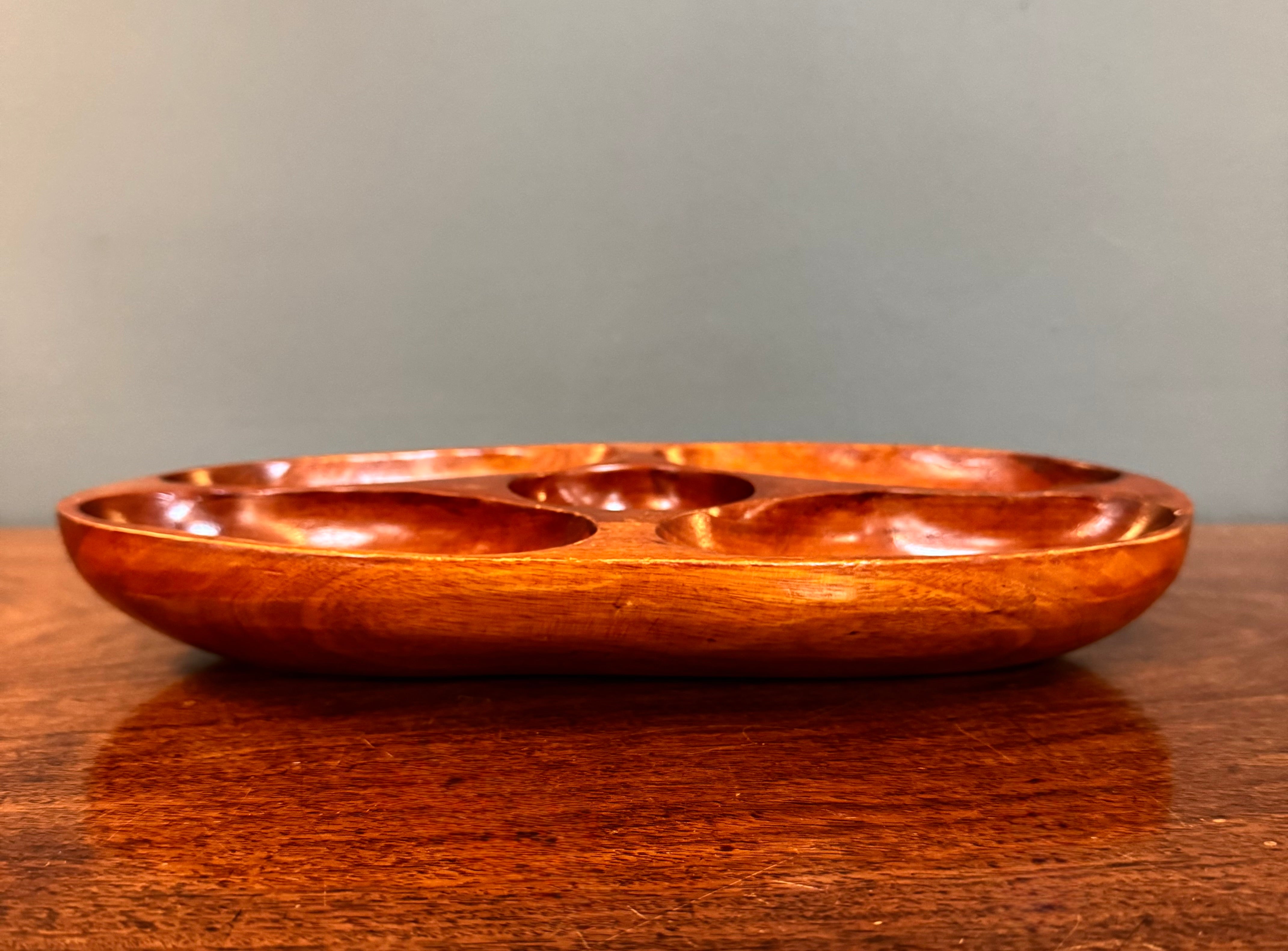 Vintage Teak Sectioned Oval Tray