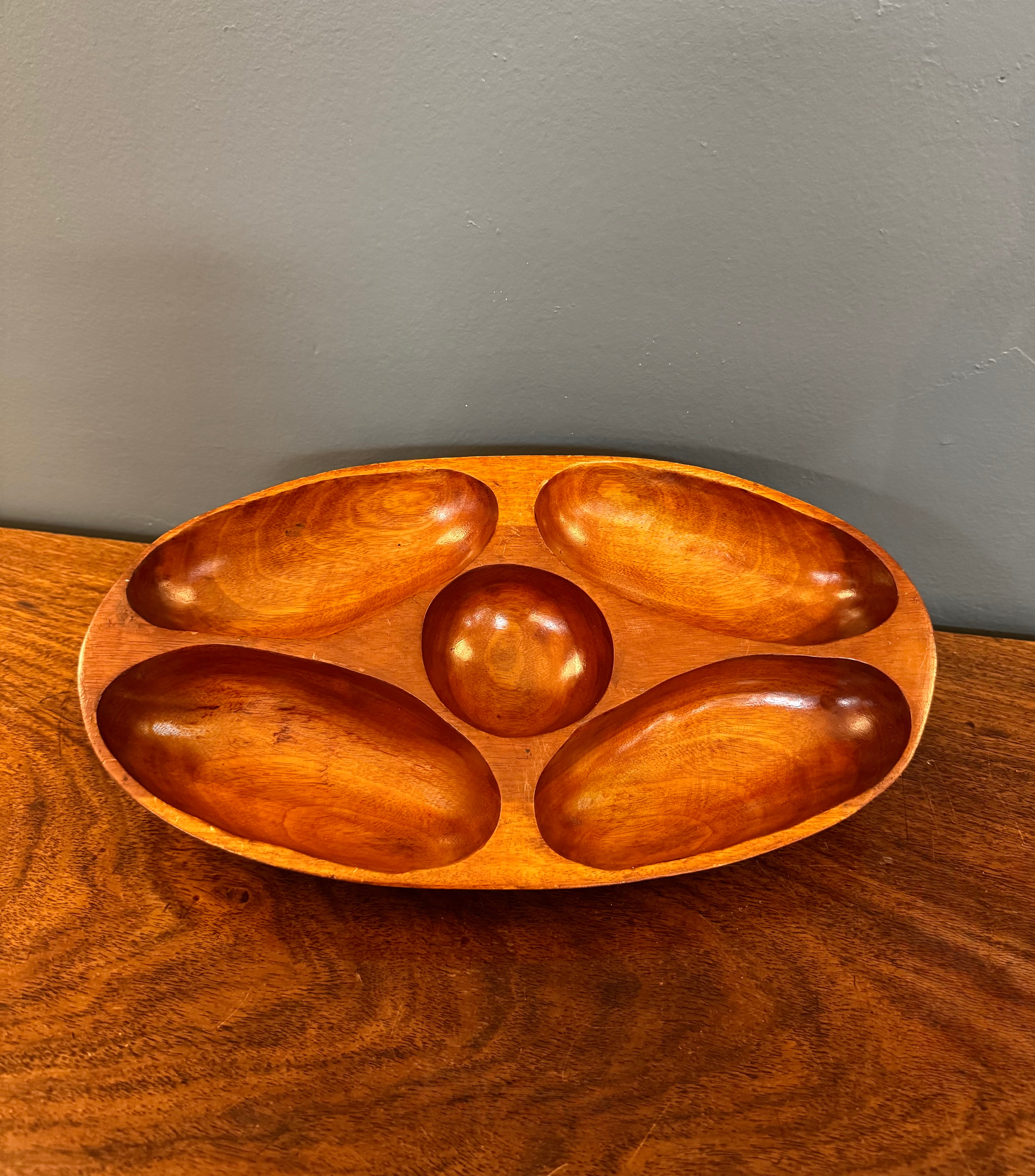 Vintage Teak Sectioned Oval Tray
