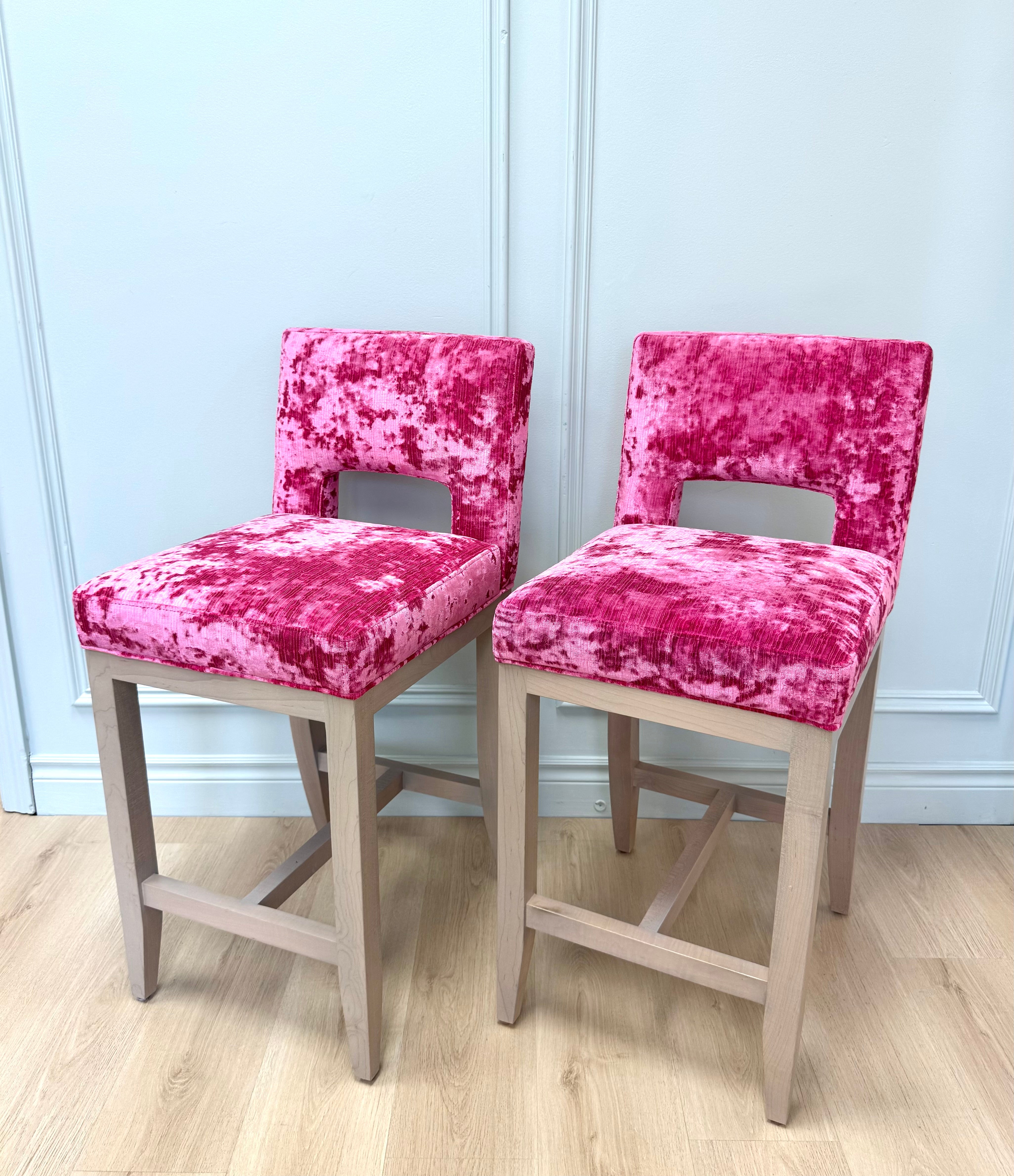 Hot Pink Crushed Velvet Counter Stools Set of 2