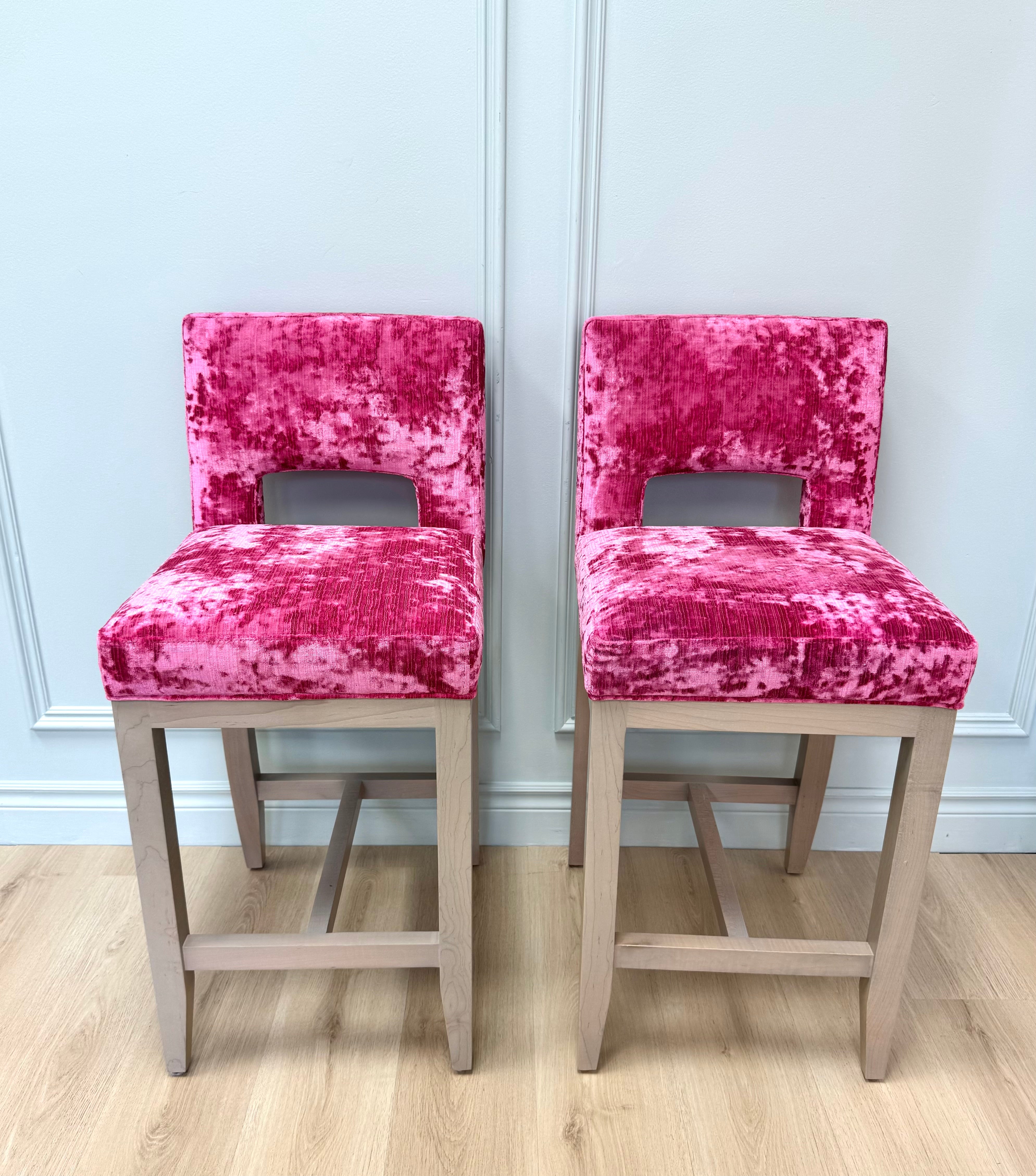 Hot Pink Crushed Velvet Counter Stools Set of 2