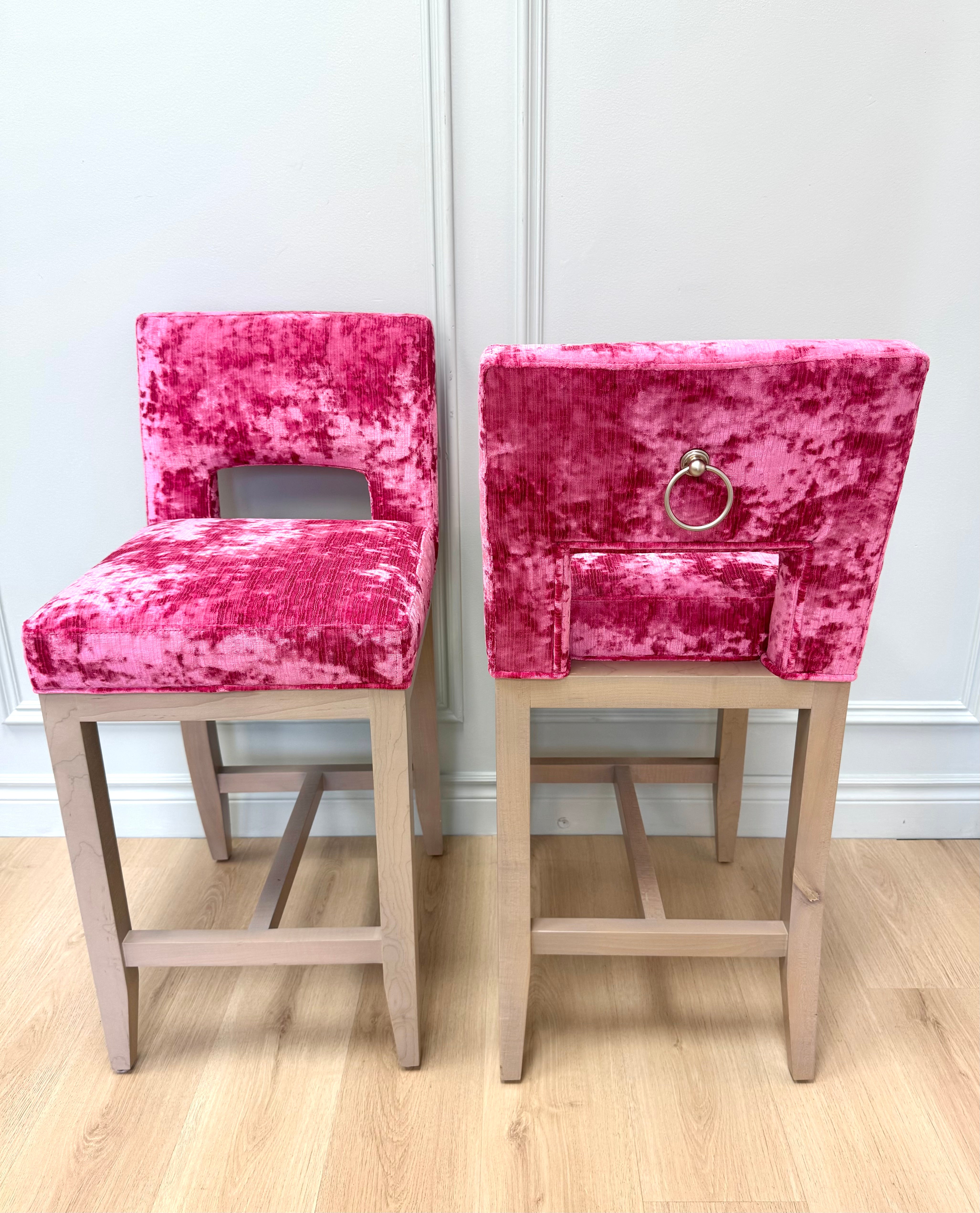 Hot Pink Crushed Velvet Counter Stools Set of 2
