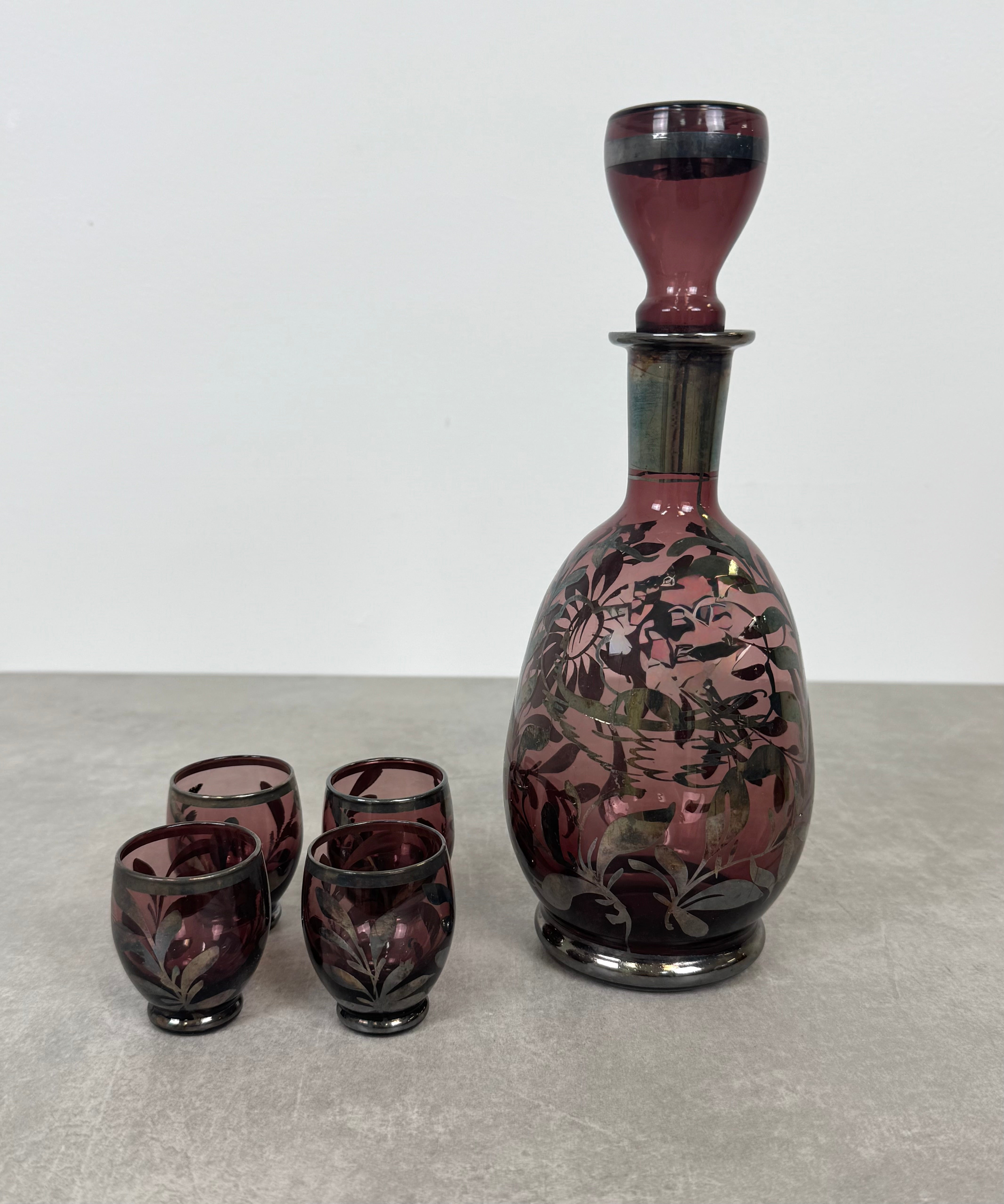 Vintage Italian Amethyst Glass Decanter Set