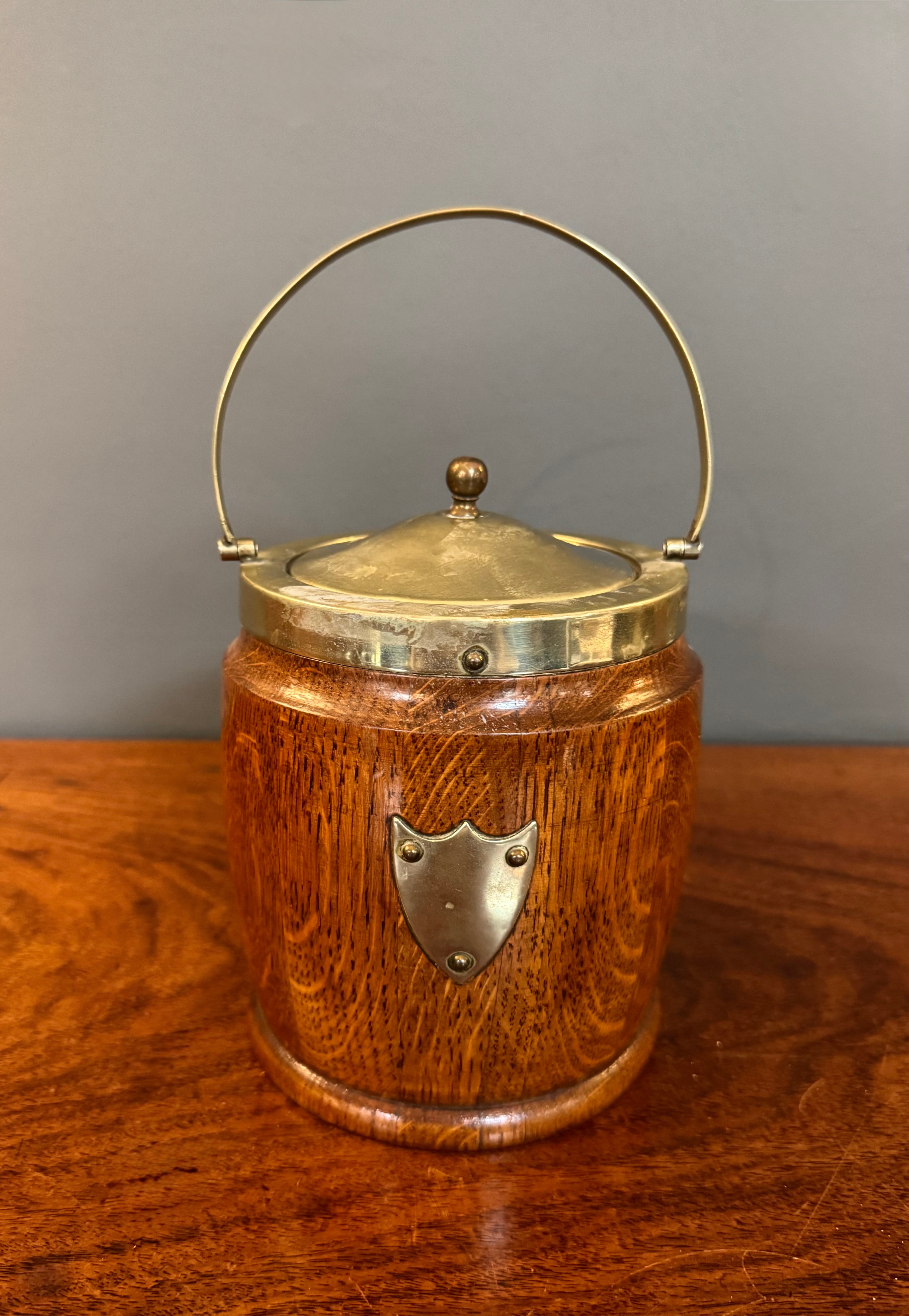 Antique English Oak Biscuit Barrel