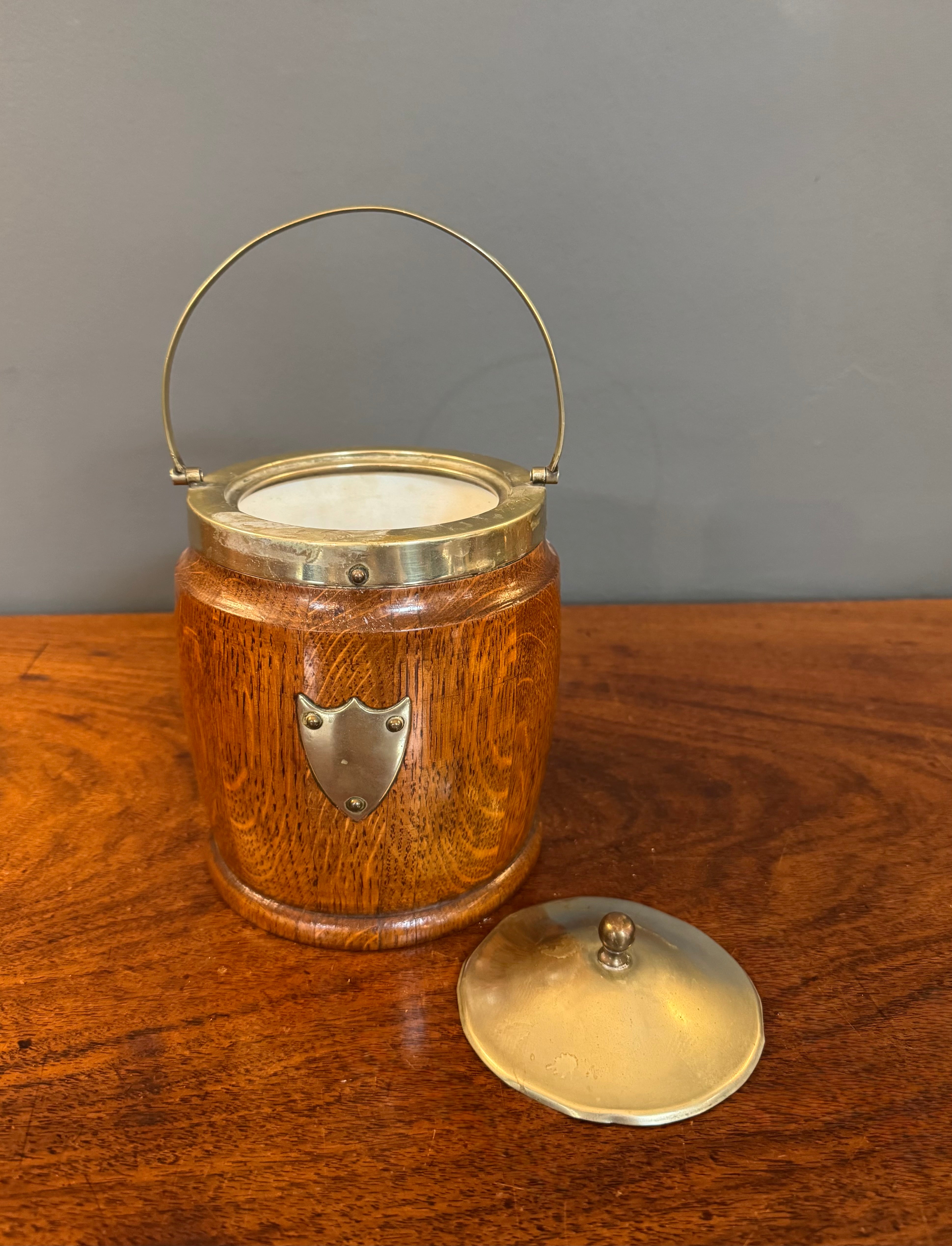 Antique English Oak Biscuit Barrel