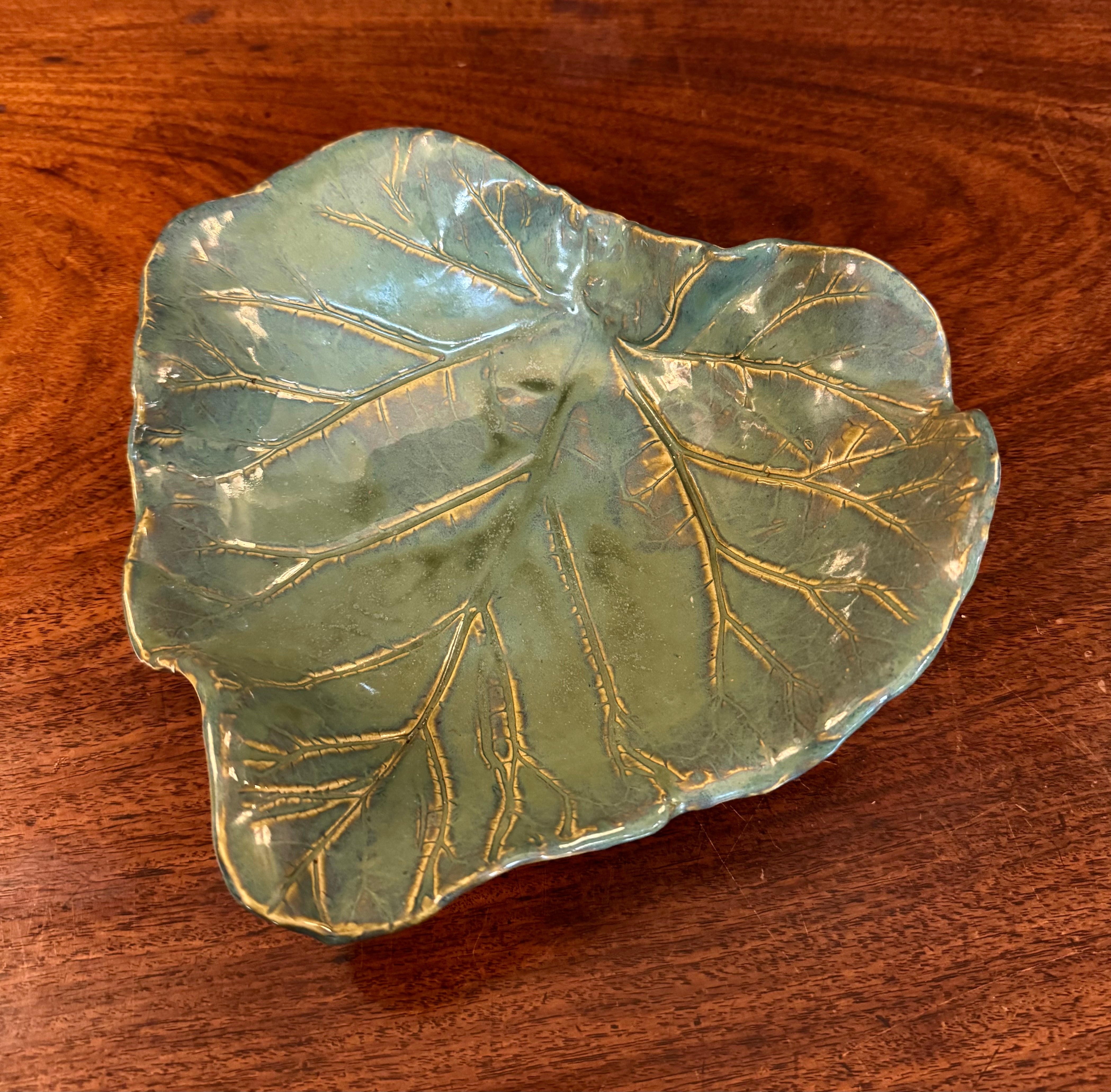 Vintage Hand-made Rhubarb Leaf Footed Dish
