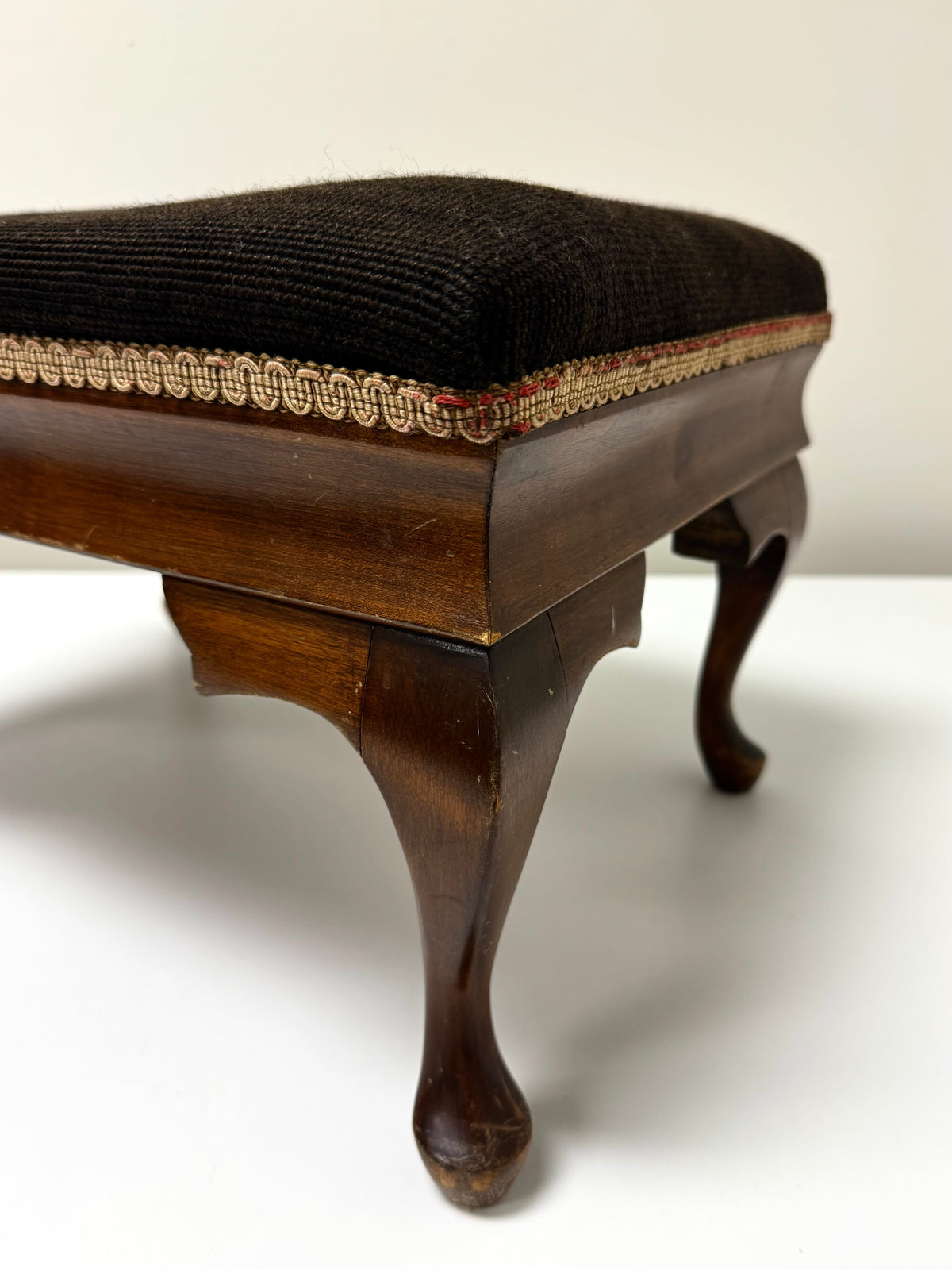 Vintage Black Floral Needlepoint Step Stool